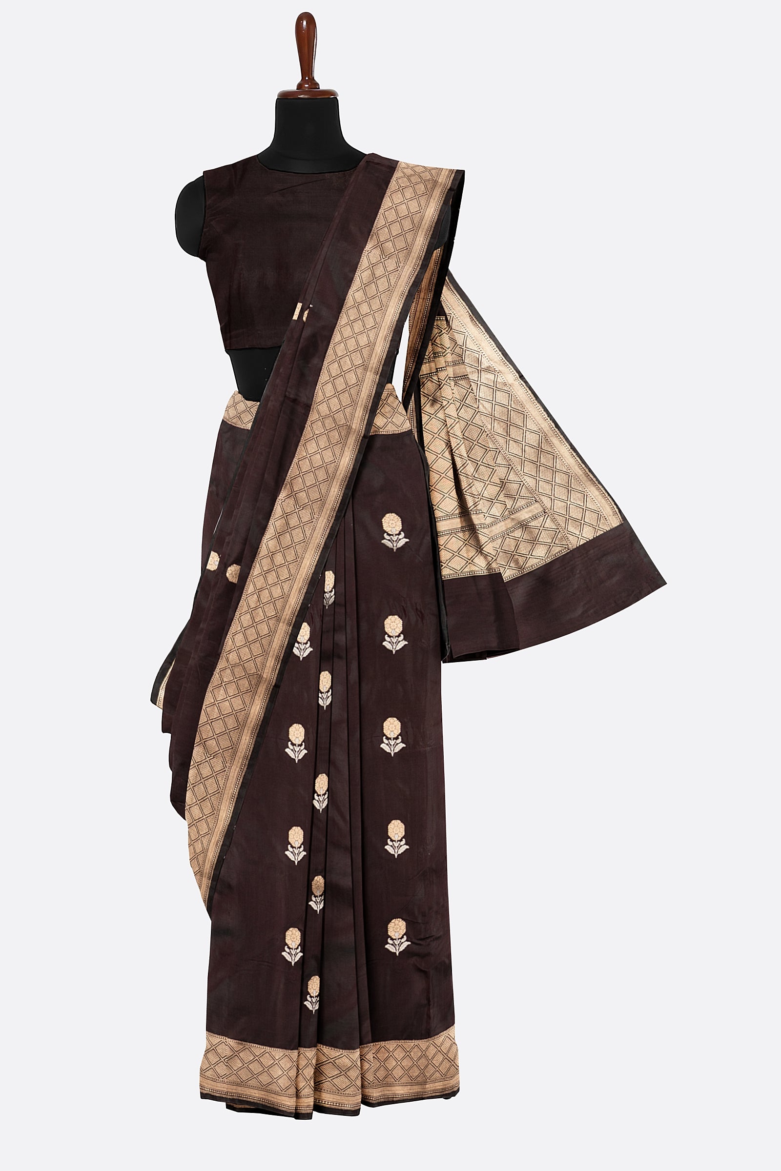 Dark Brown Woven Banaras Saree F00209