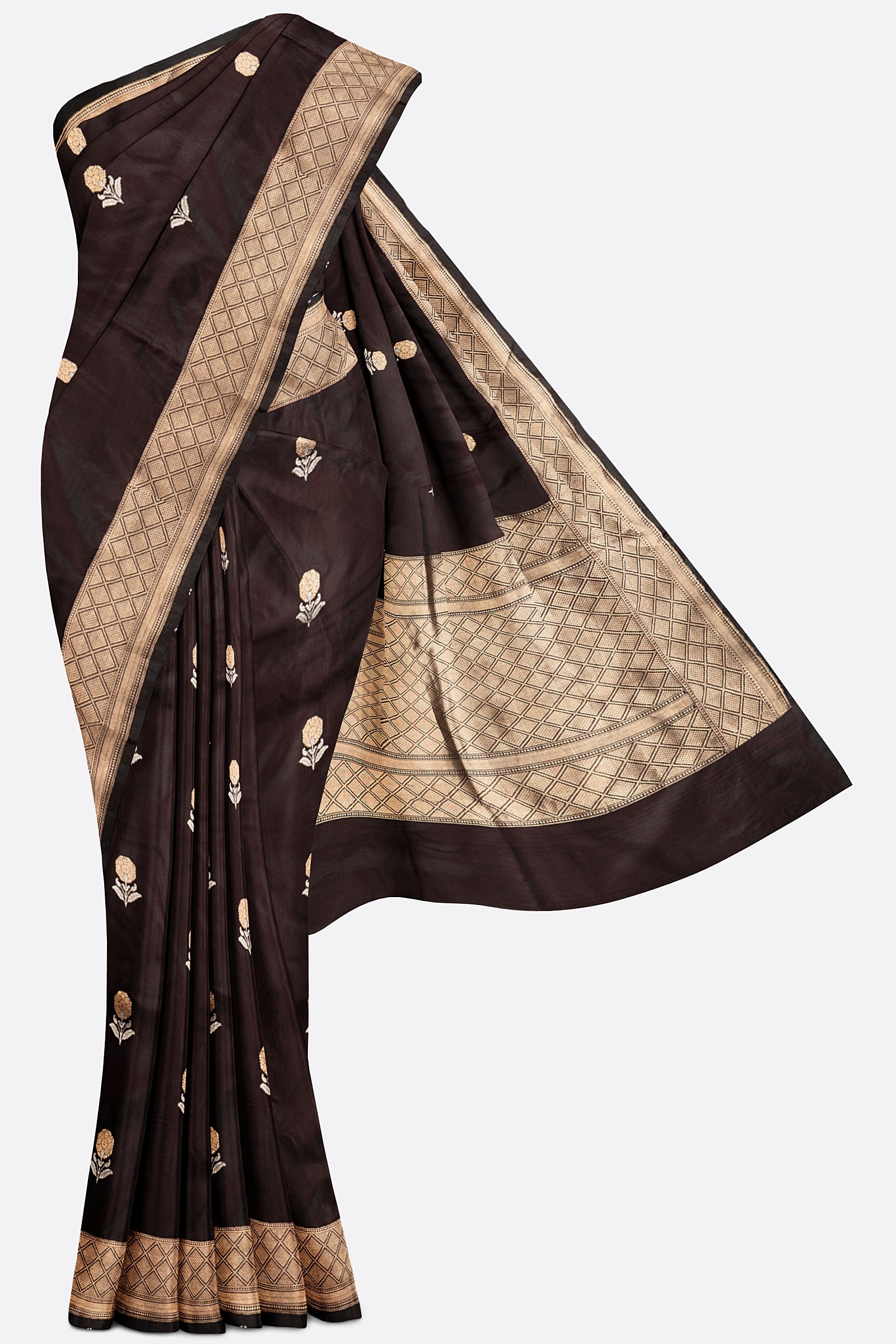 Dark Brown Woven Banaras Saree F00209