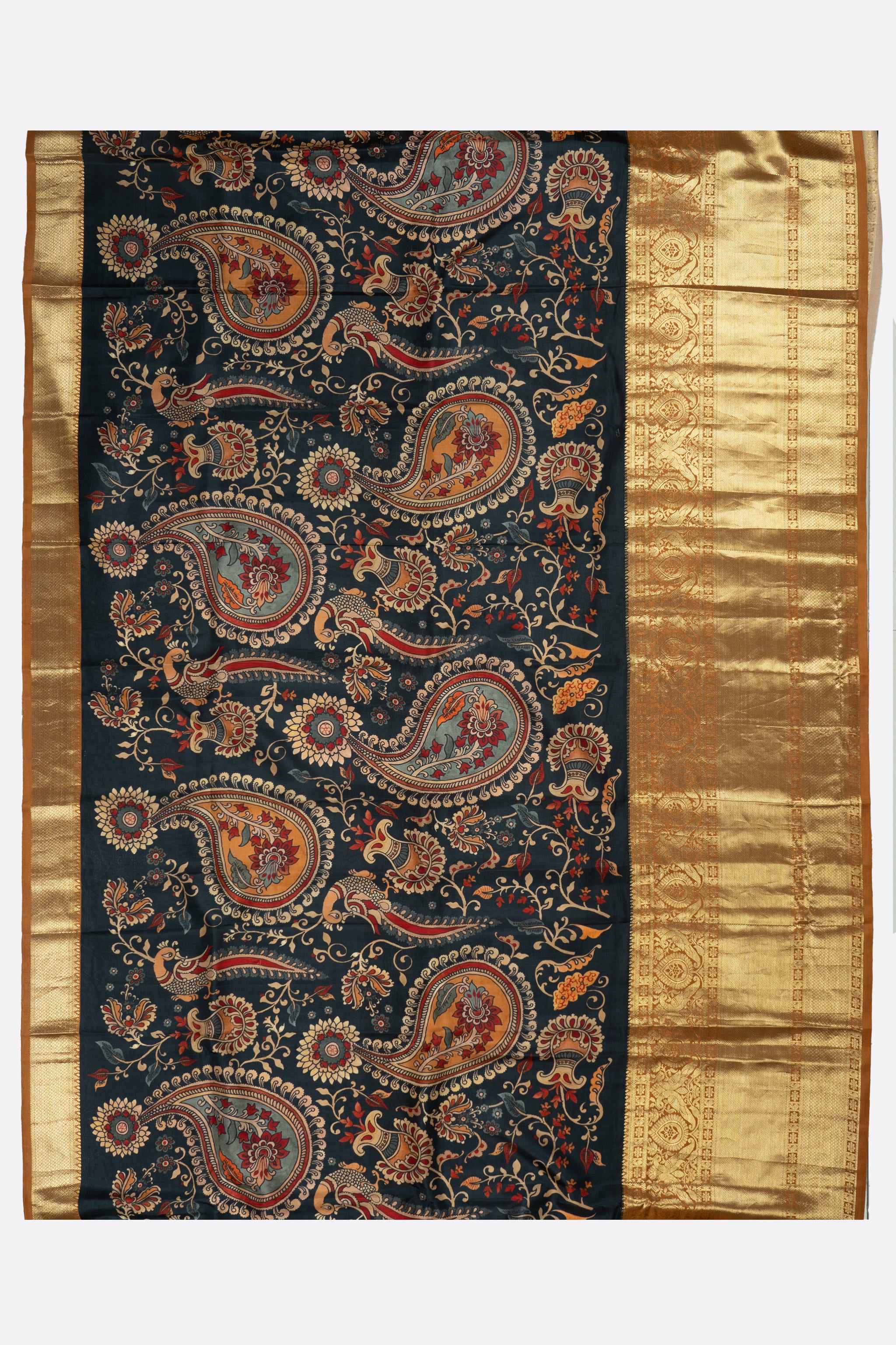 Dark Grey Printed Gadwal Silk Saree ES0272