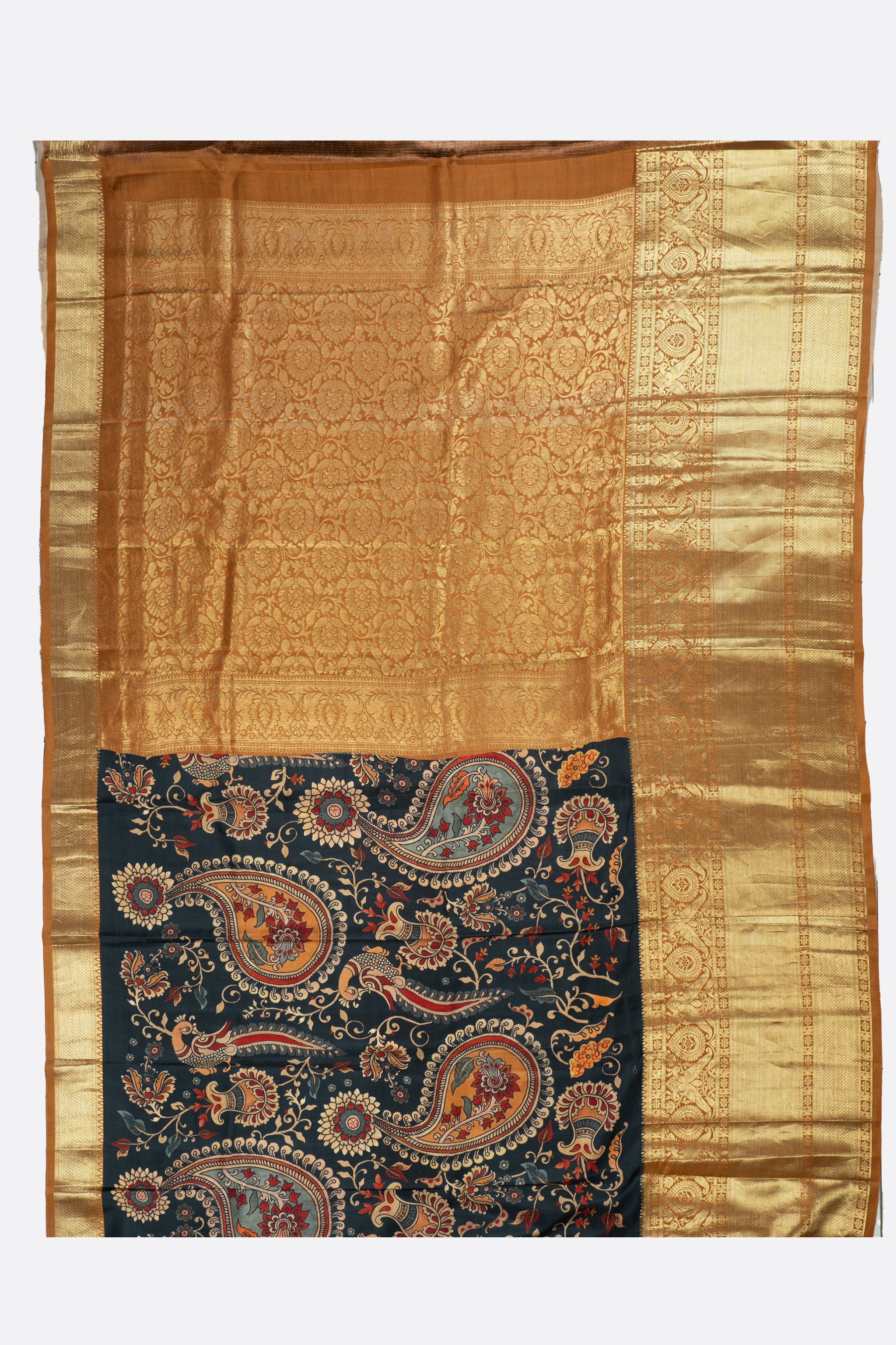Dark Grey Printed Gadwal Silk Saree ES0272