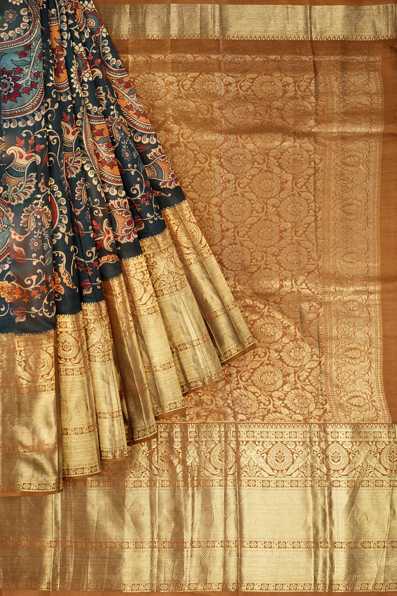 Dark Grey Printed Gadwal Silk Saree ES0272