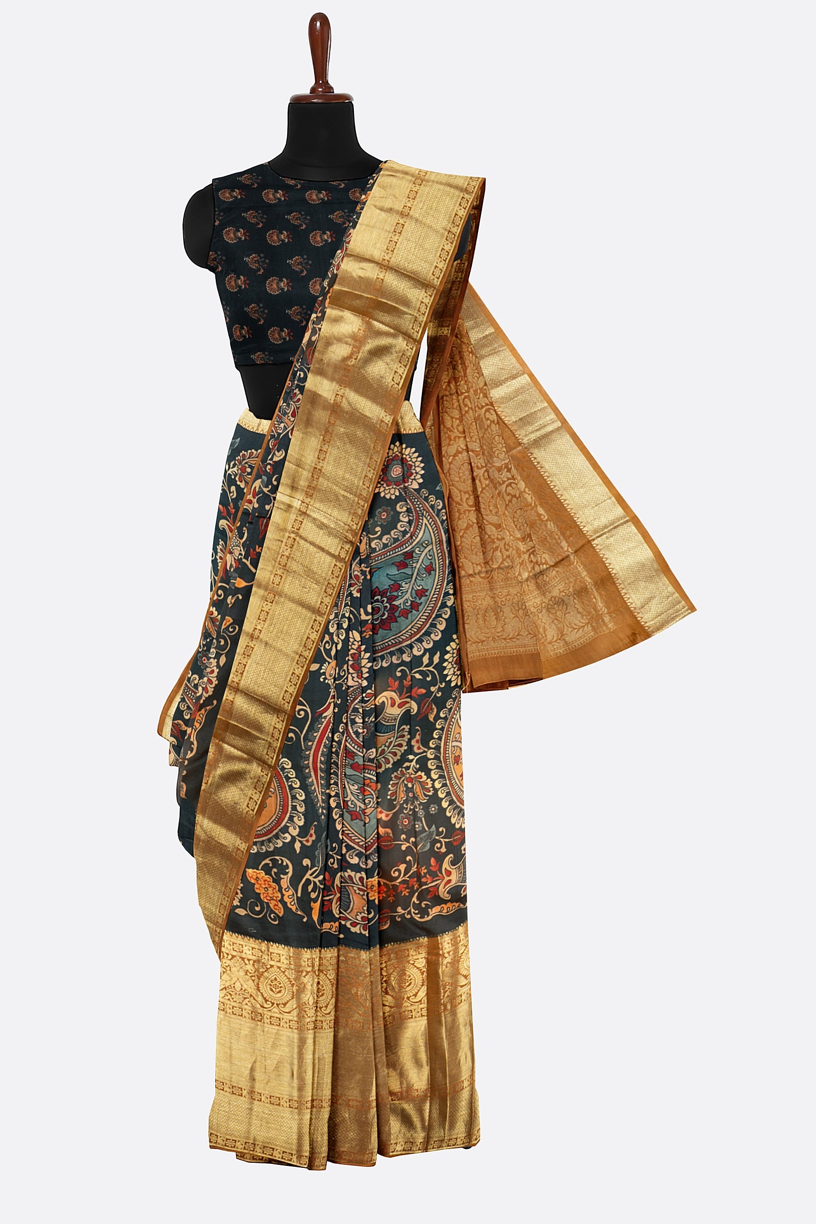 Dark Grey Printed Gadwal Silk Saree ES0272