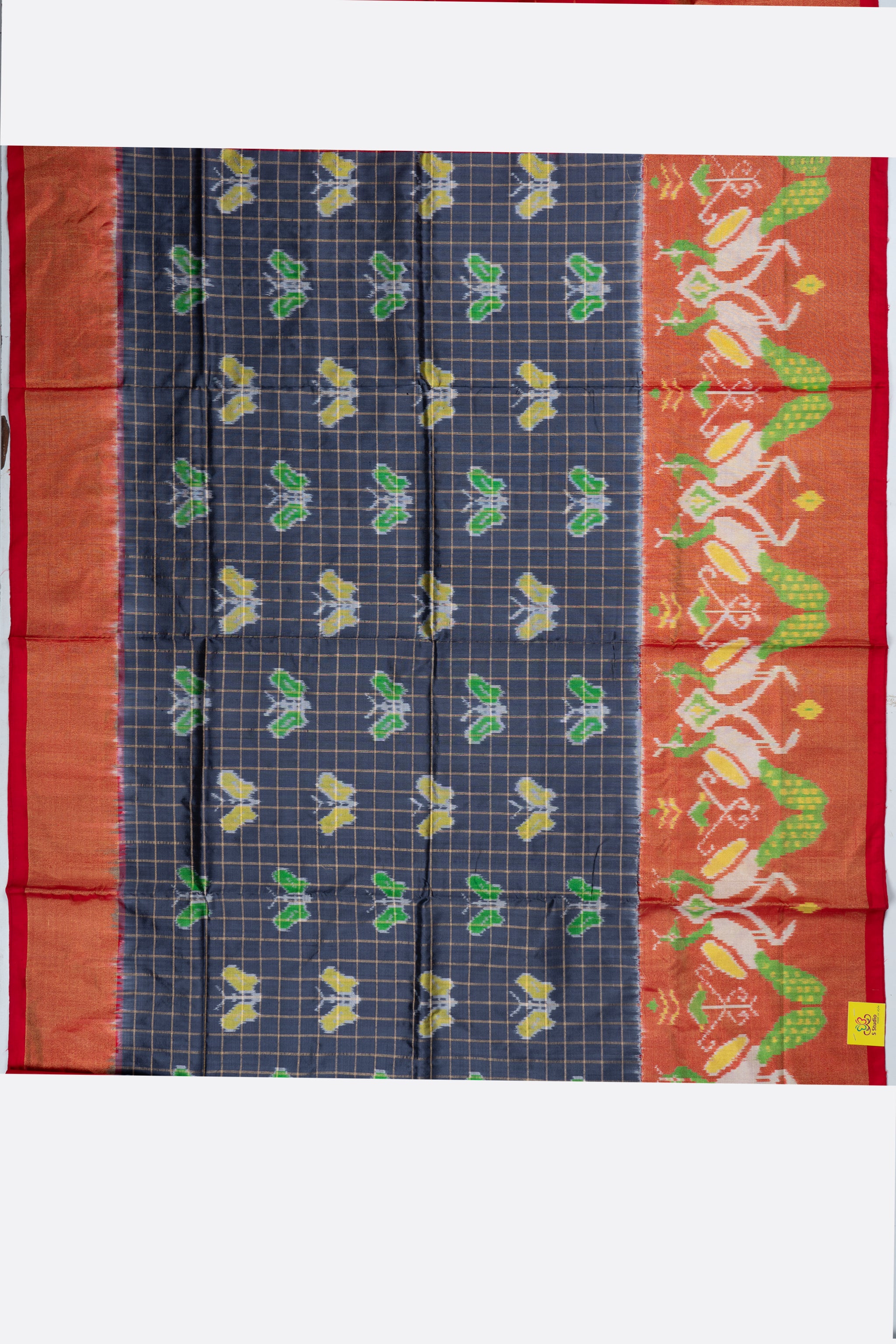Dark Grey Woven Ikat Pochampally Saree IA017