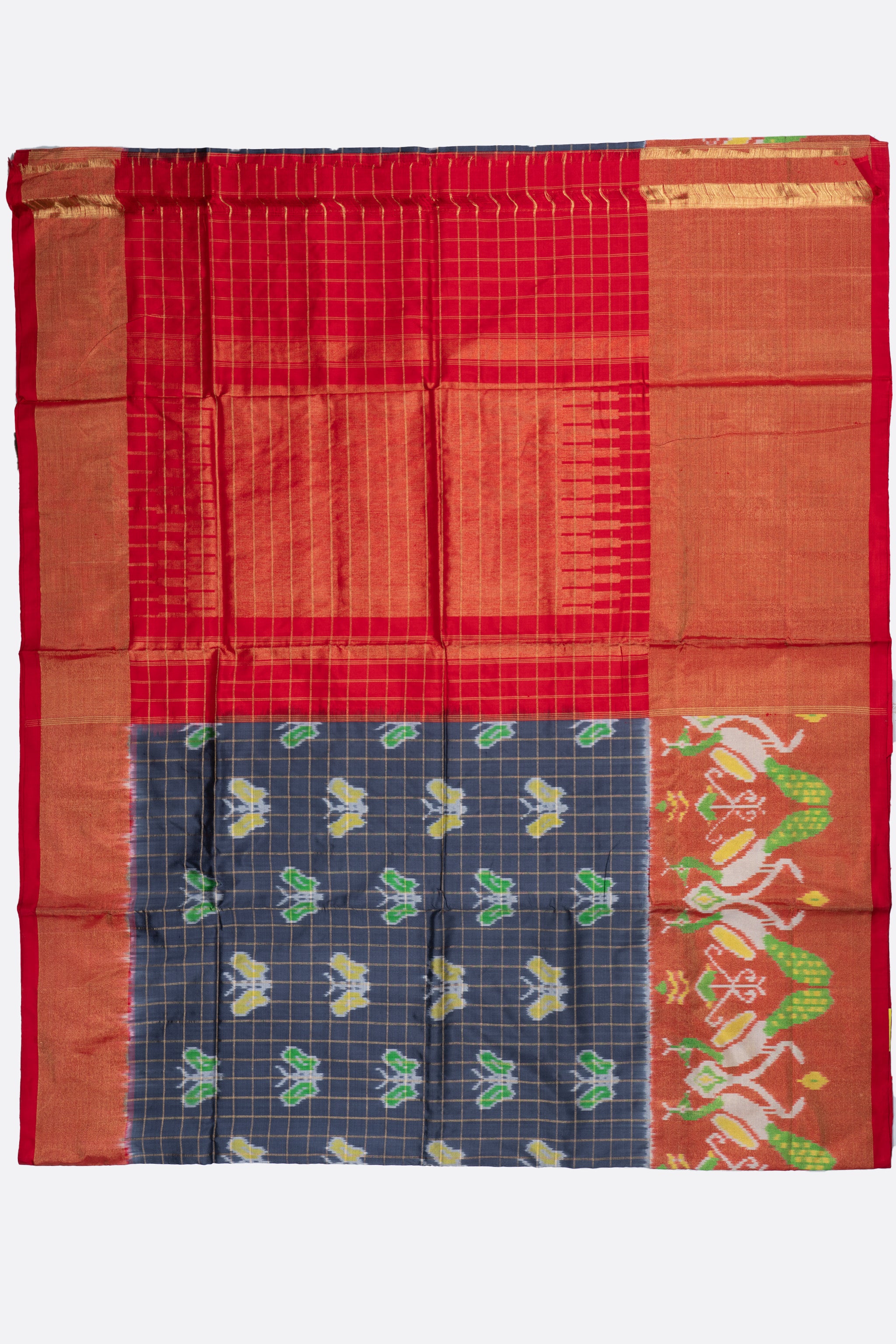 Dark Grey Woven Ikat Pochampally Saree IA017