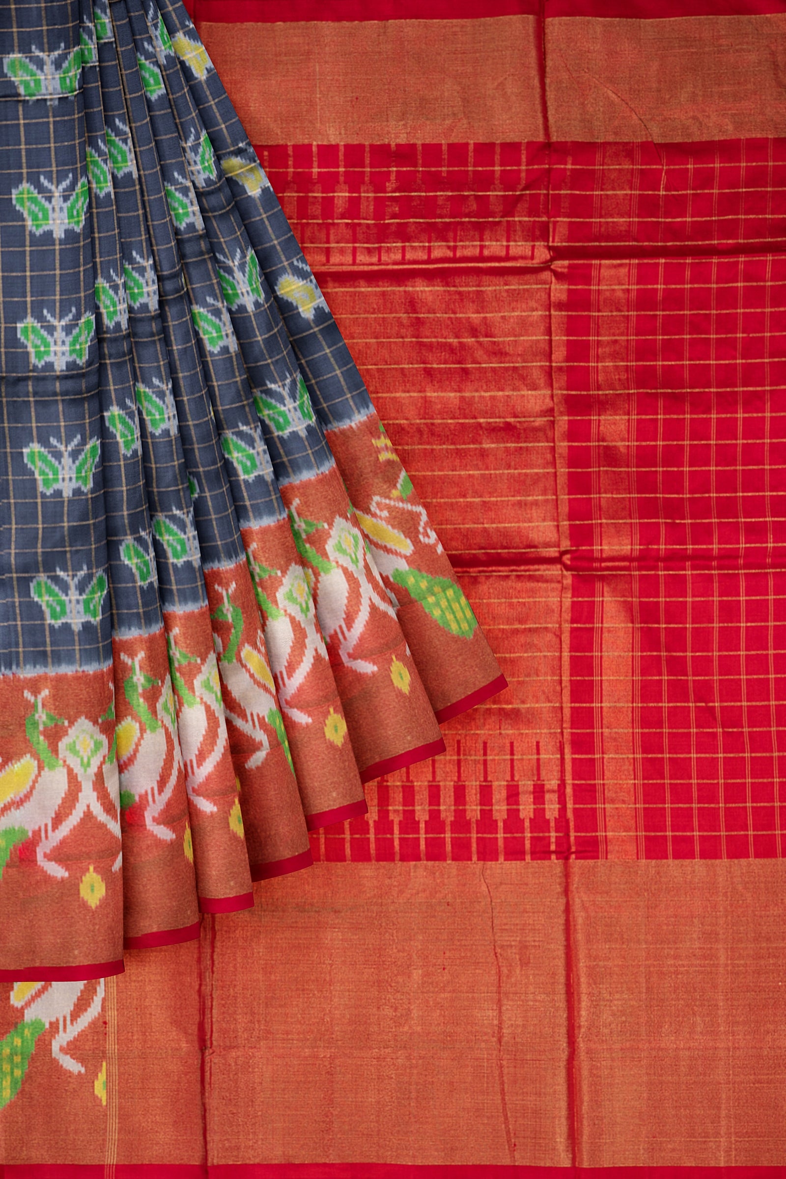 Dark Grey Woven Ikat Pochampally Saree IA017