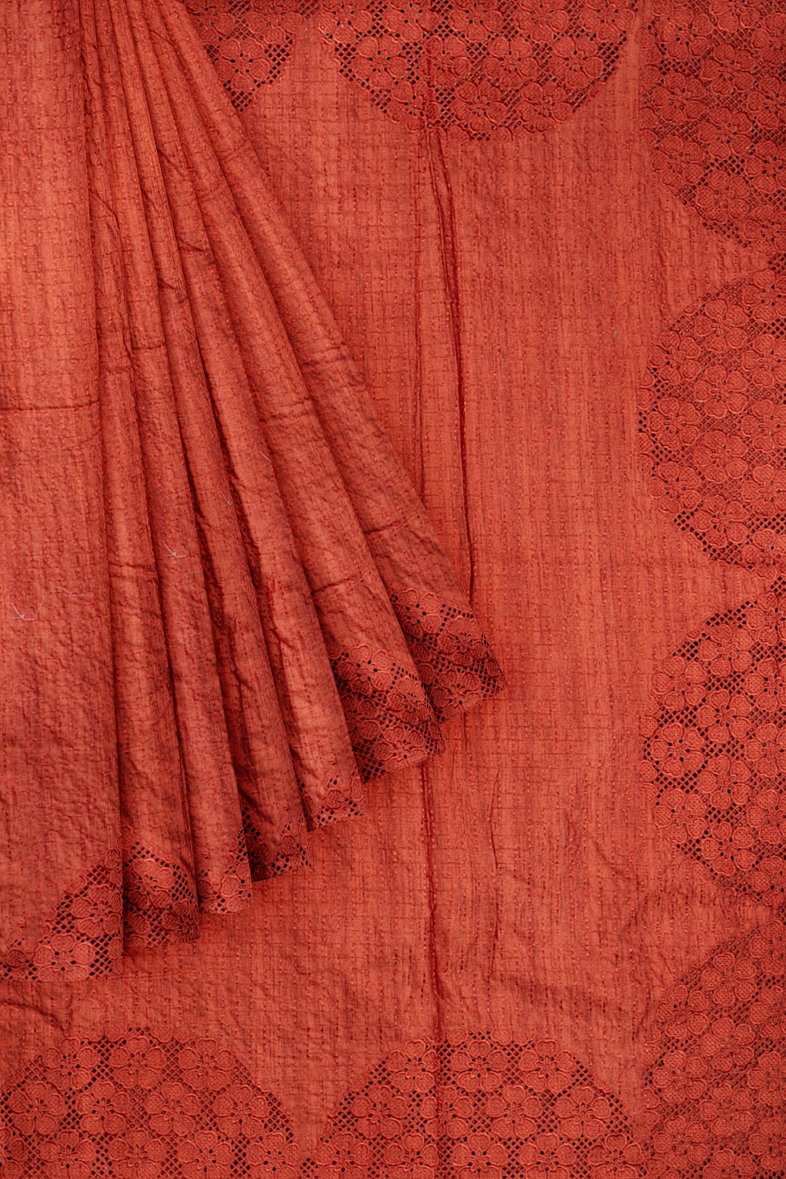 Dark Orange Woven Art Tussar Saree AB0497
