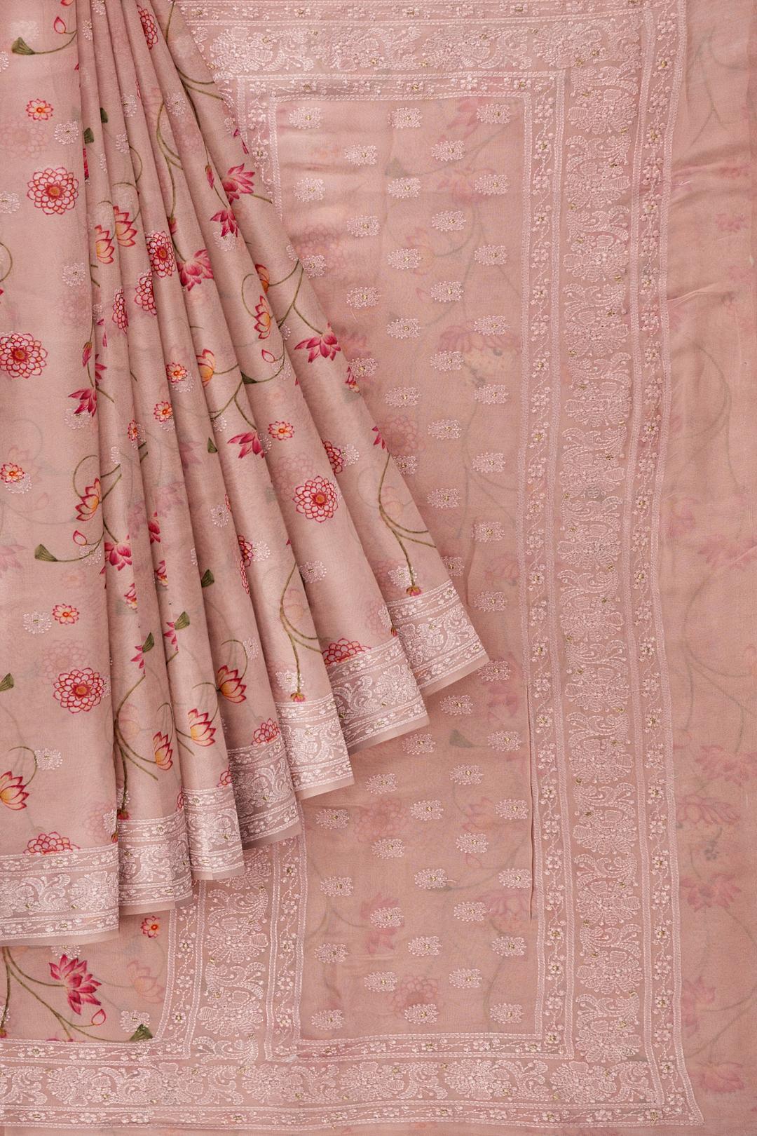 Dark Rose Printed Georgette Saree F00476