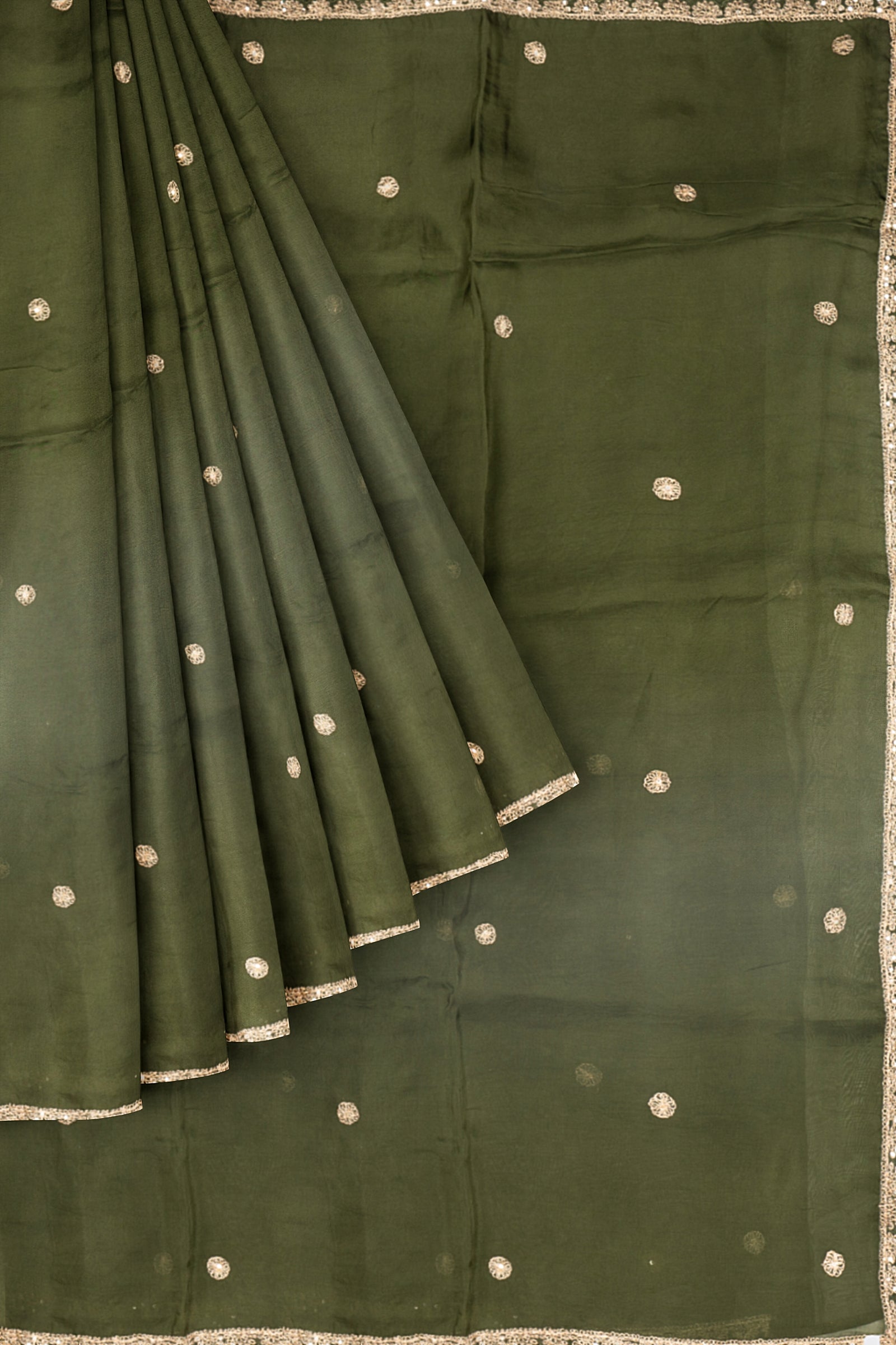 Green Embellished Organza Saree F01075