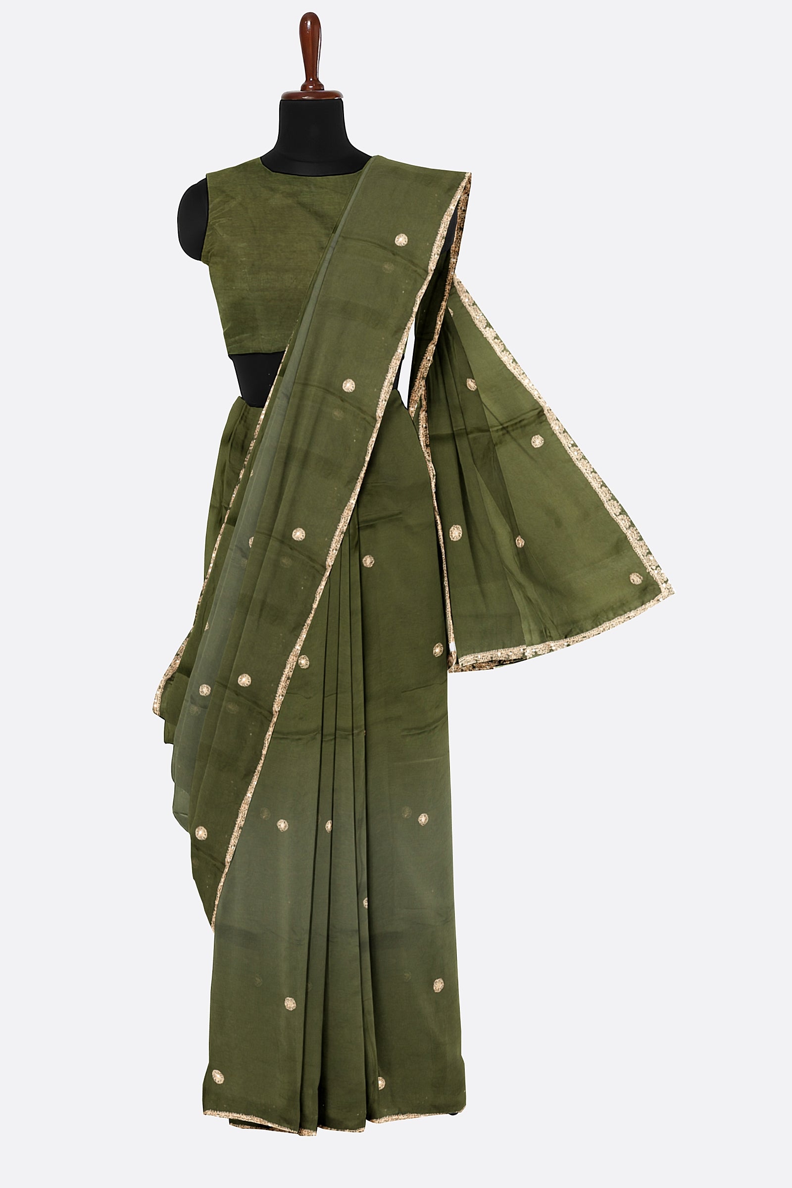 Green Embellished Organza Saree F01075