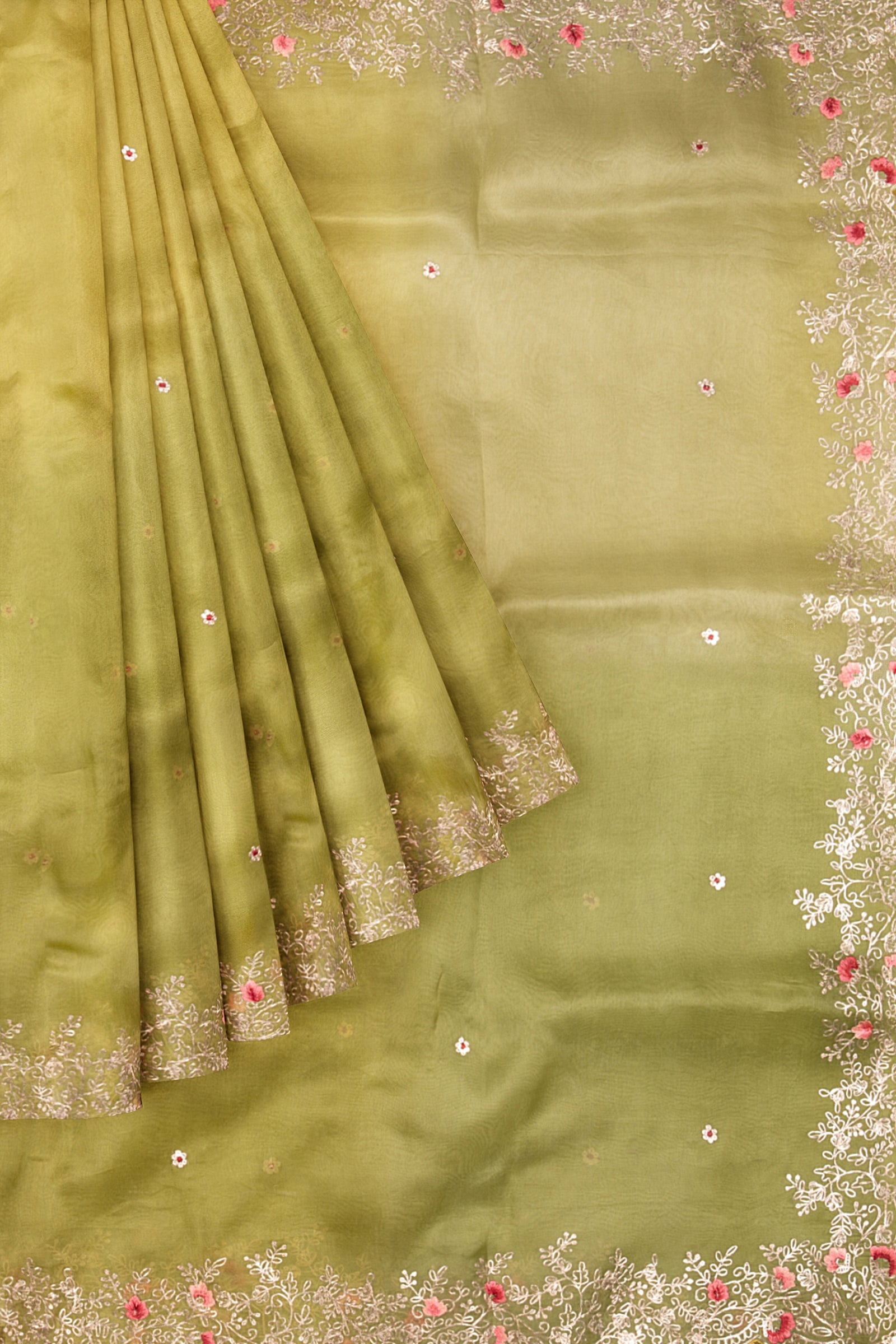 Green Embellished Organza Saree F01124