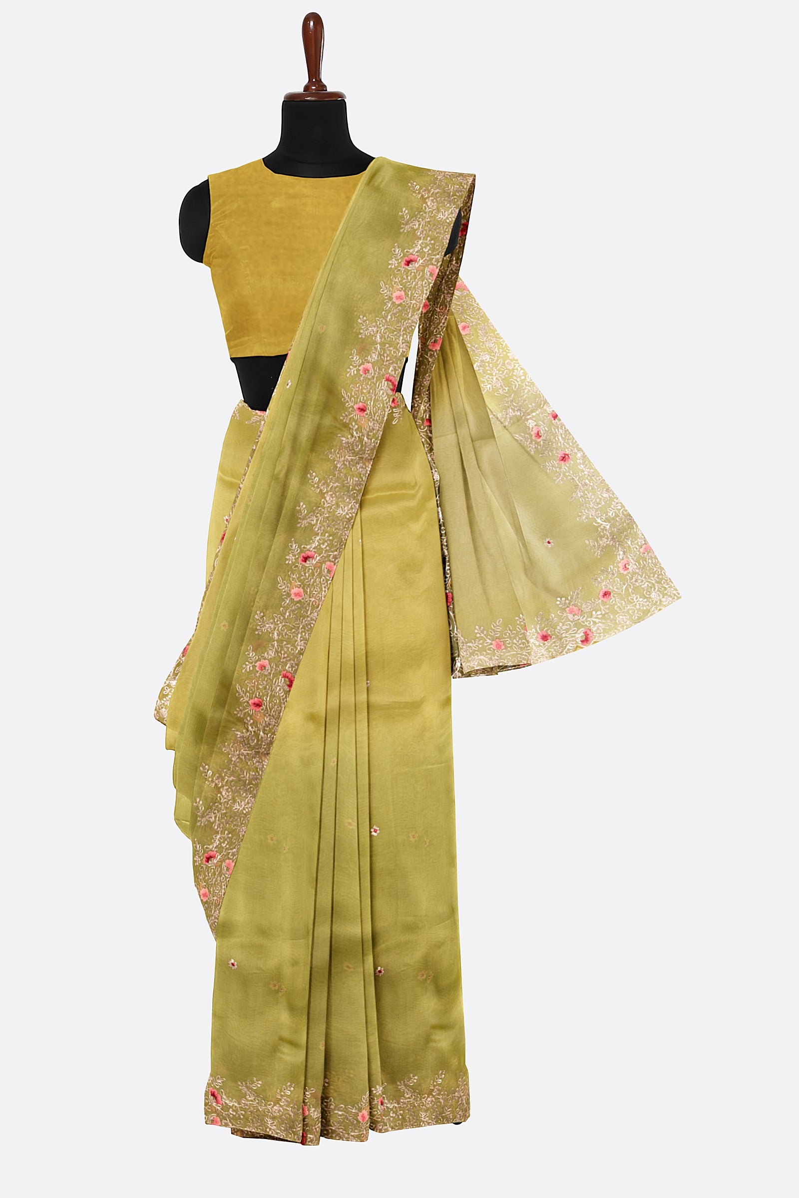 Green Embellished Organza Saree F01124