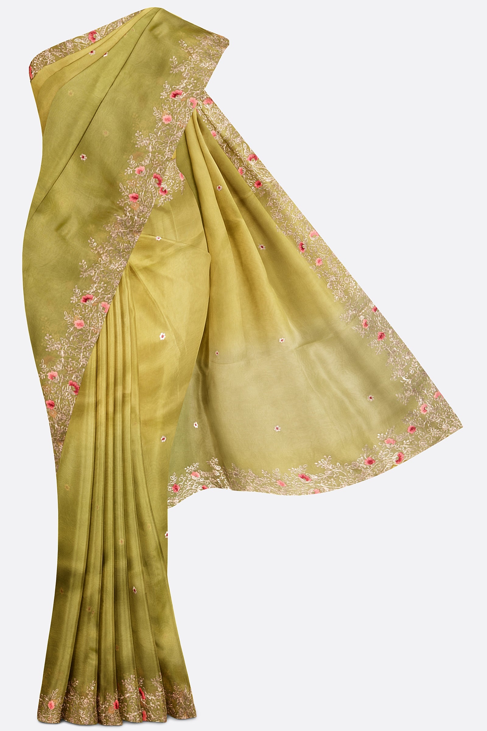 Green Embellished Organza Saree F01124