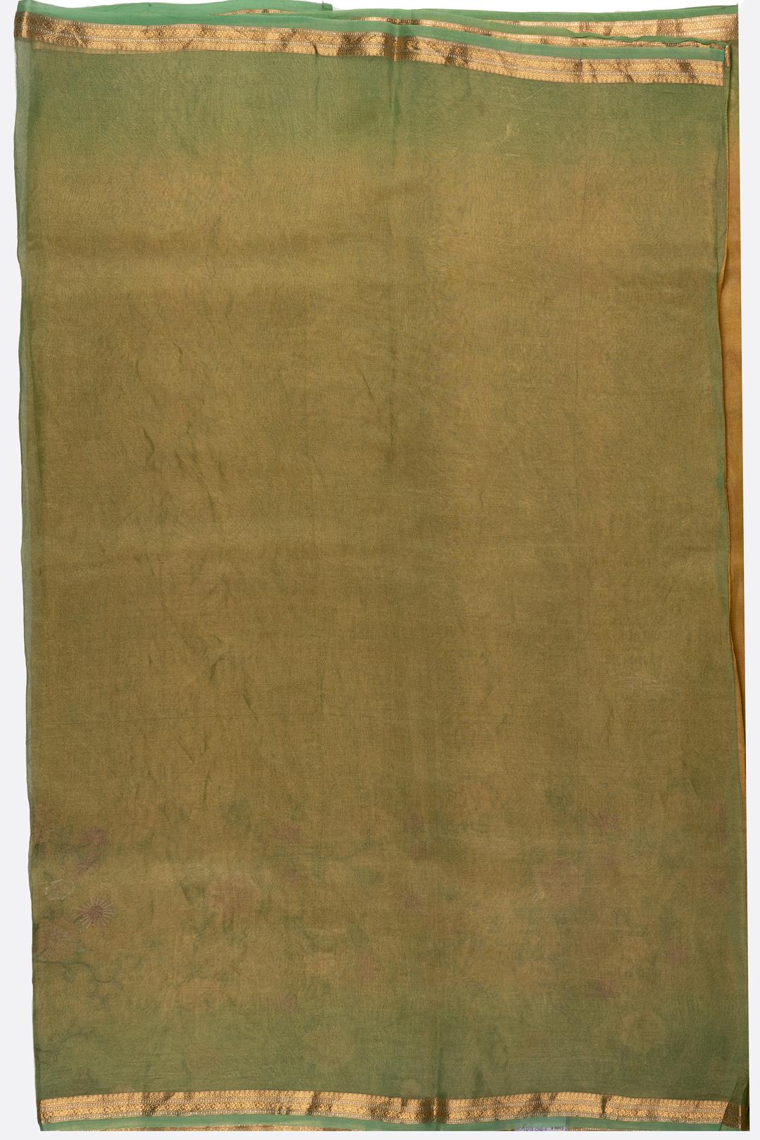 Green Embroidered Tissue Saree F00680