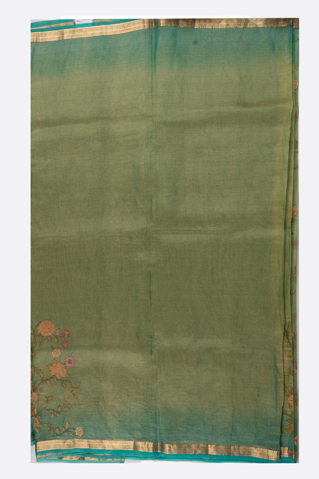Green Embroidered Tissue Saree F00680