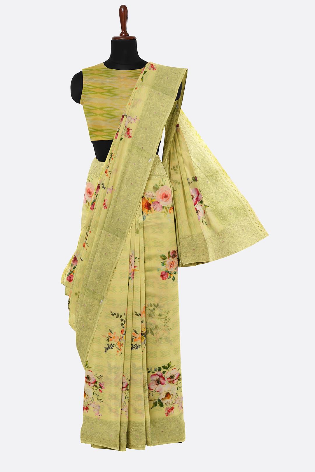 Green Printed Georgette Saree ES1252