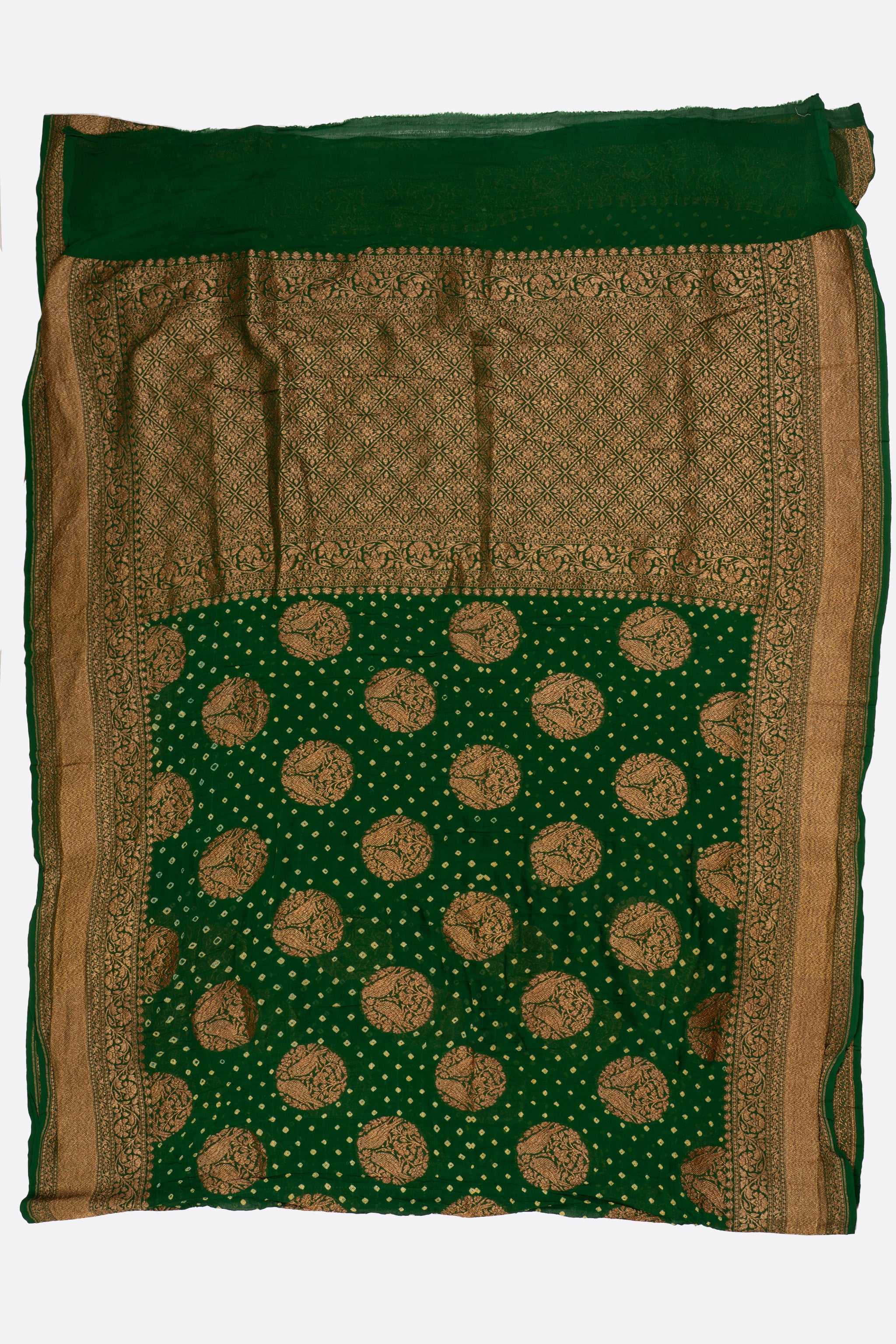 Green Woven Bandhani Saree DS0709