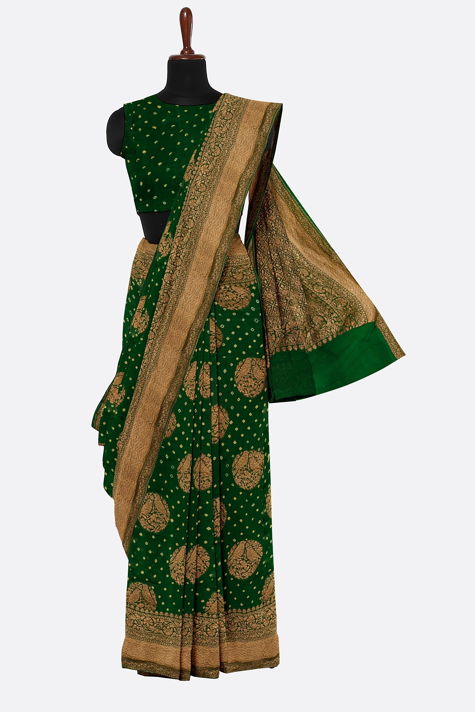 Green Woven Bandhani Saree DS0709