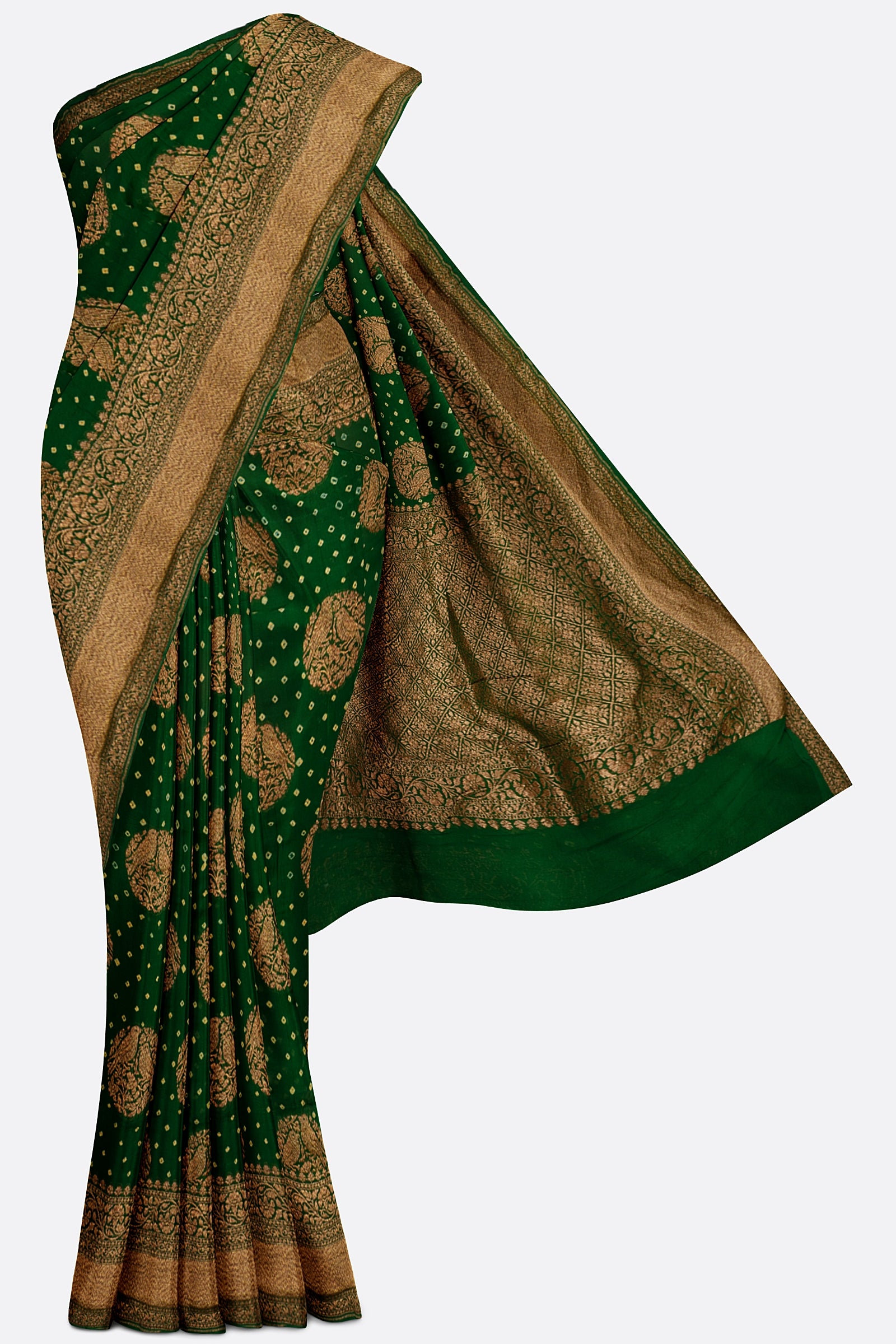 Green Woven Bandhani Saree DS0709