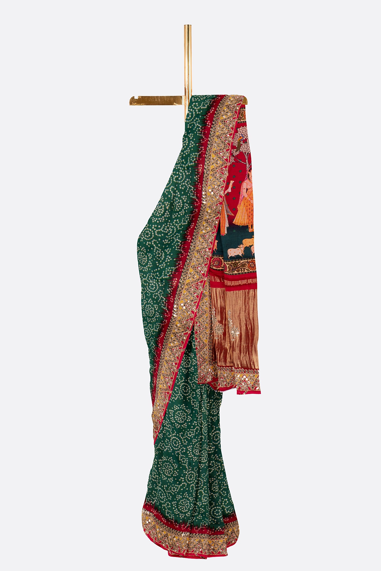 Green Woven Bandhani Saree ES0308