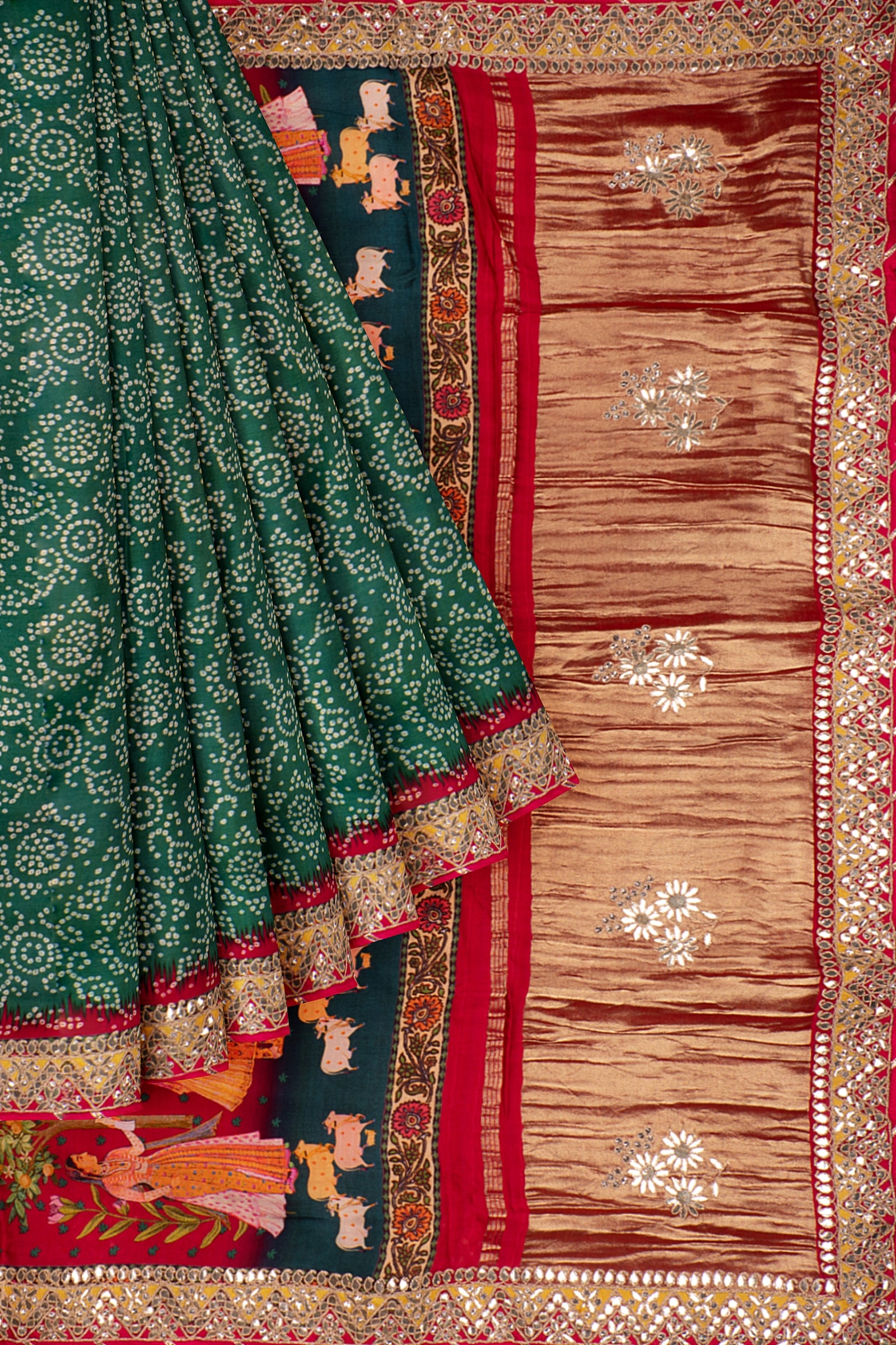 Green Woven Bandhani Saree ES0308