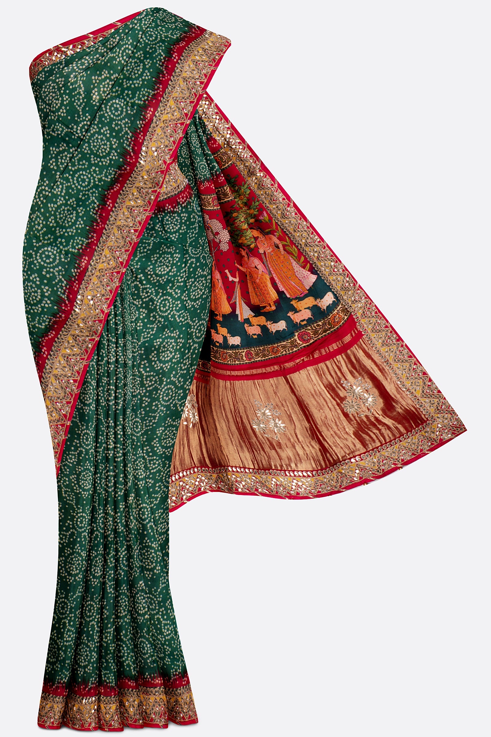 Green Woven Bandhani Saree ES0308