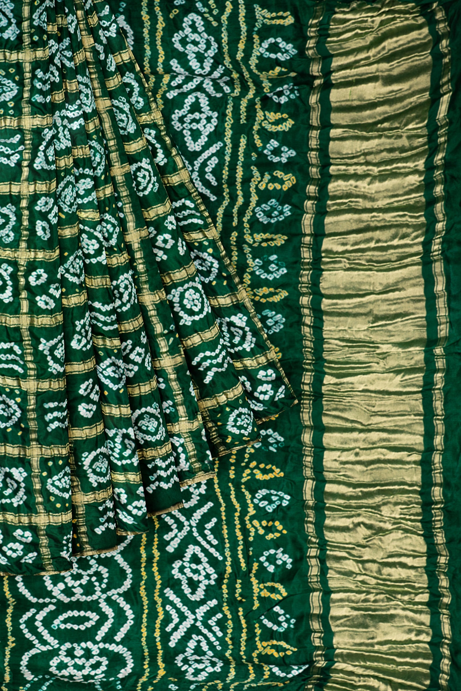 Green Woven Bandhani Saree F00904