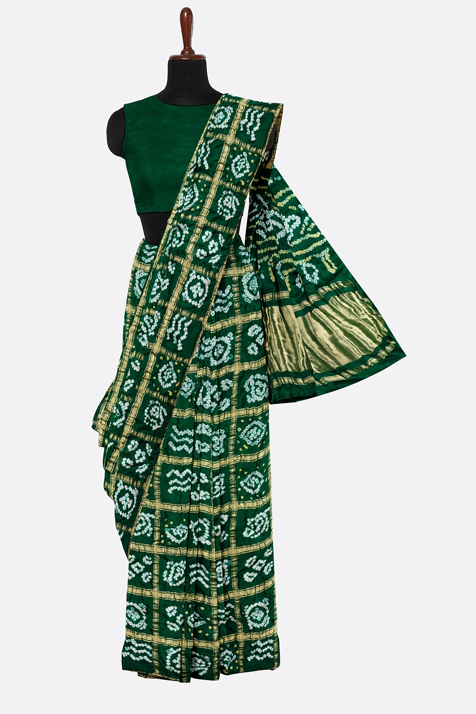 Green Woven Bandhani Saree F00904