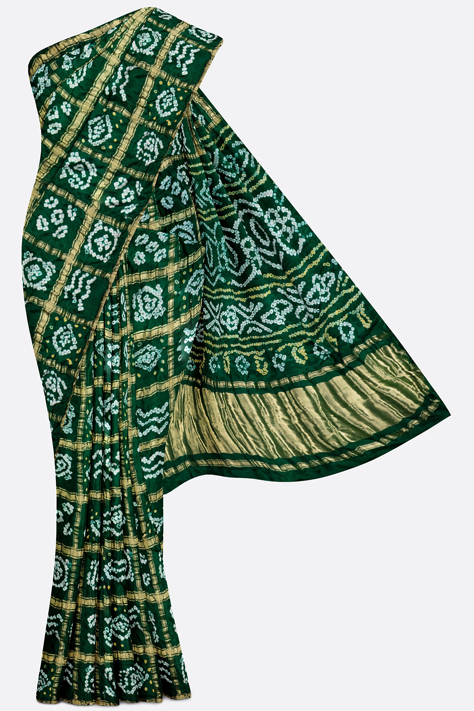 Green Woven Bandhani Saree F00904