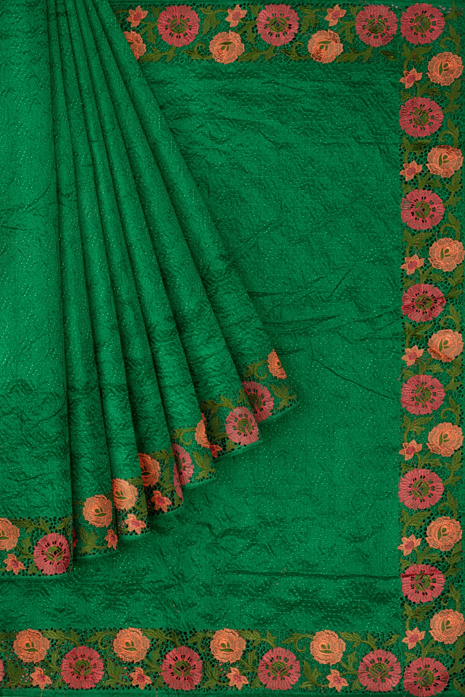 Green Woven Chiniya Saree AB0488