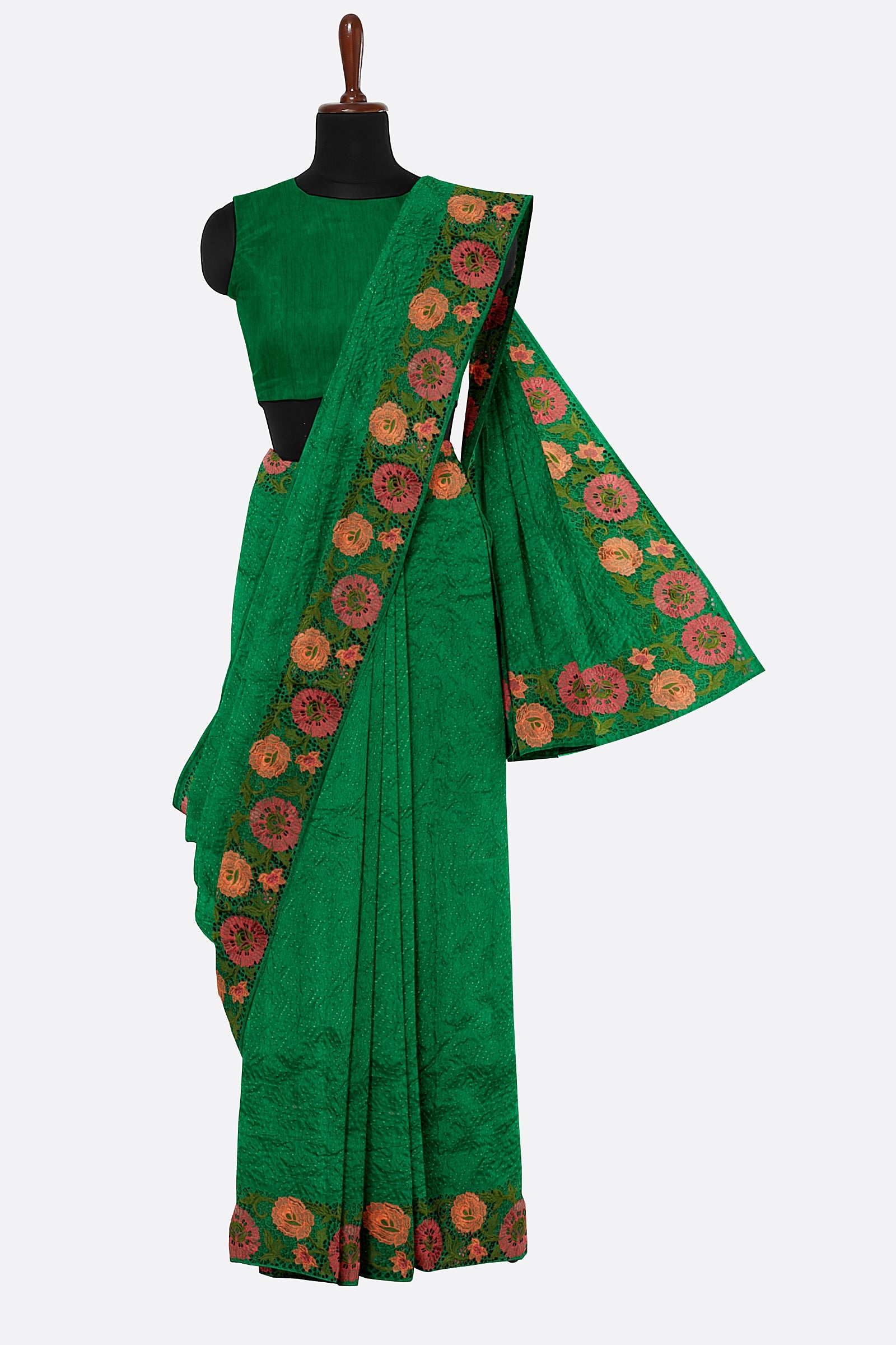 Green Woven Chiniya Saree AB0488