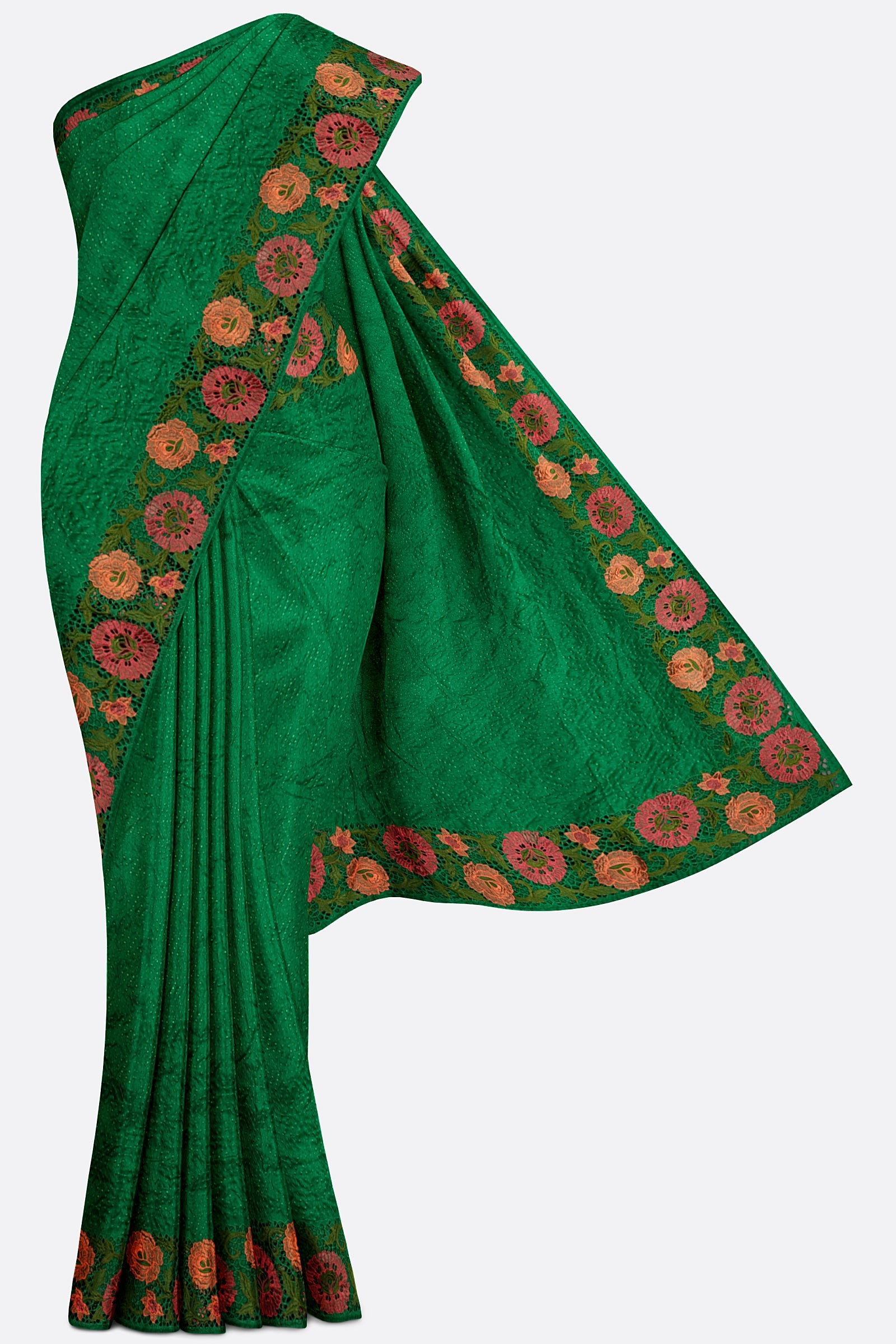 Green Woven Chiniya Saree AB0488