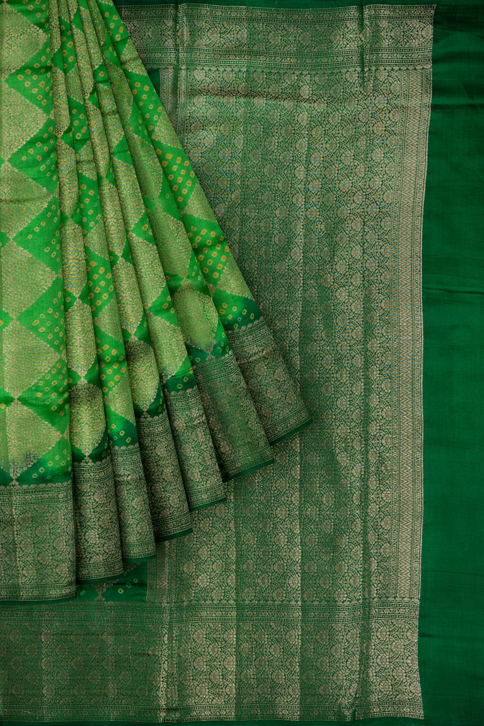 Green Woven Chiniya Saree ES1148