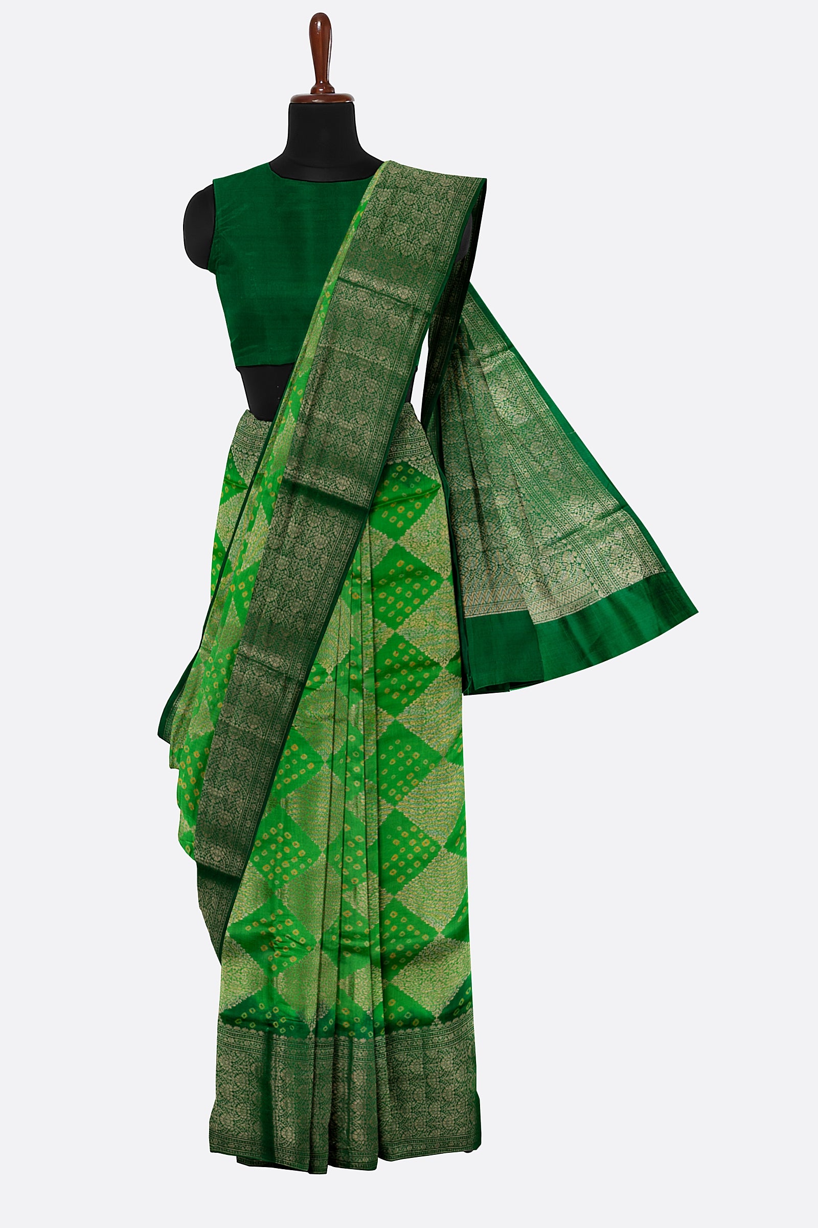 Green Woven Chiniya Saree ES1148