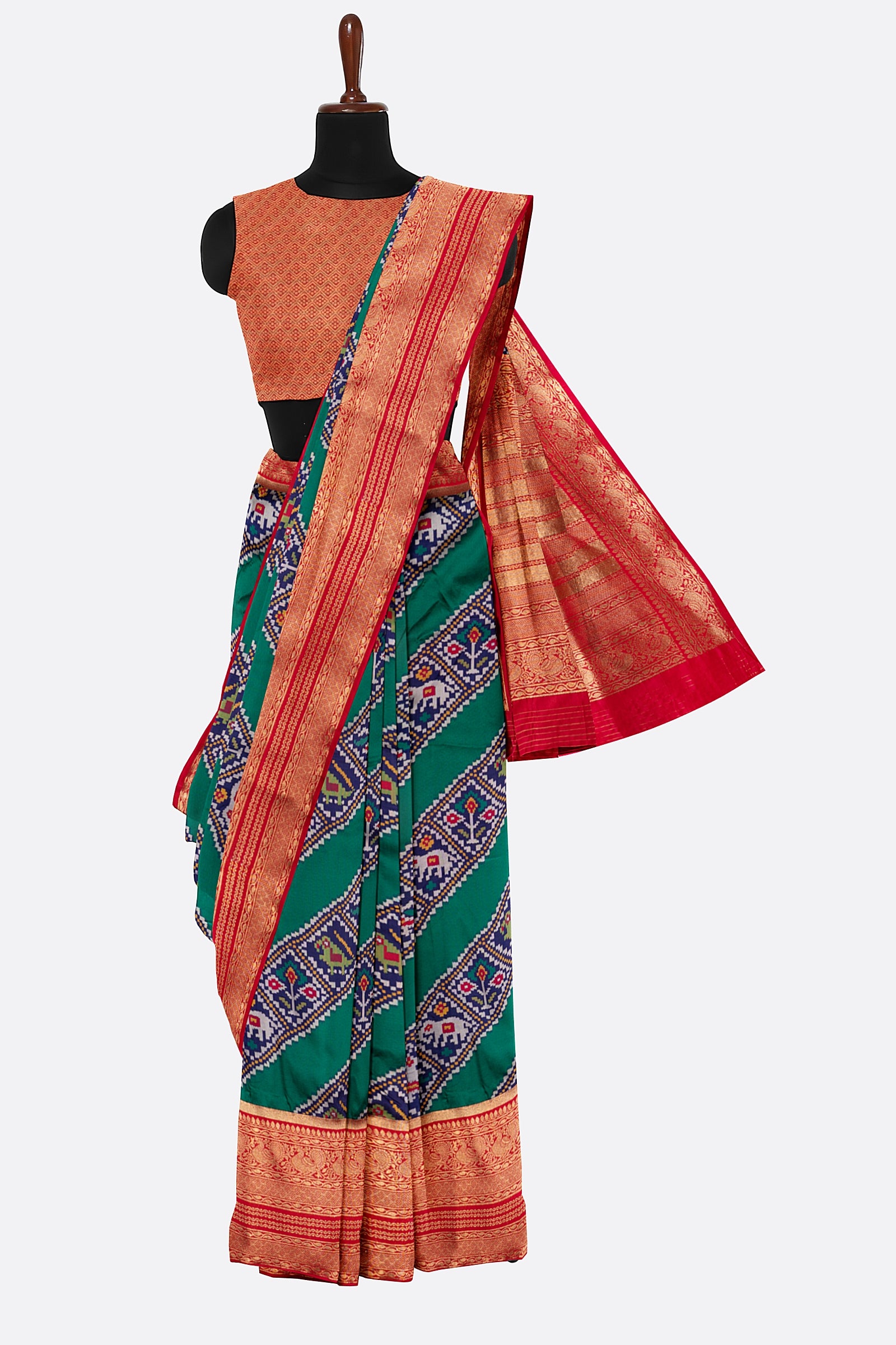 Green Woven Ikat Pochampally Saree F00881