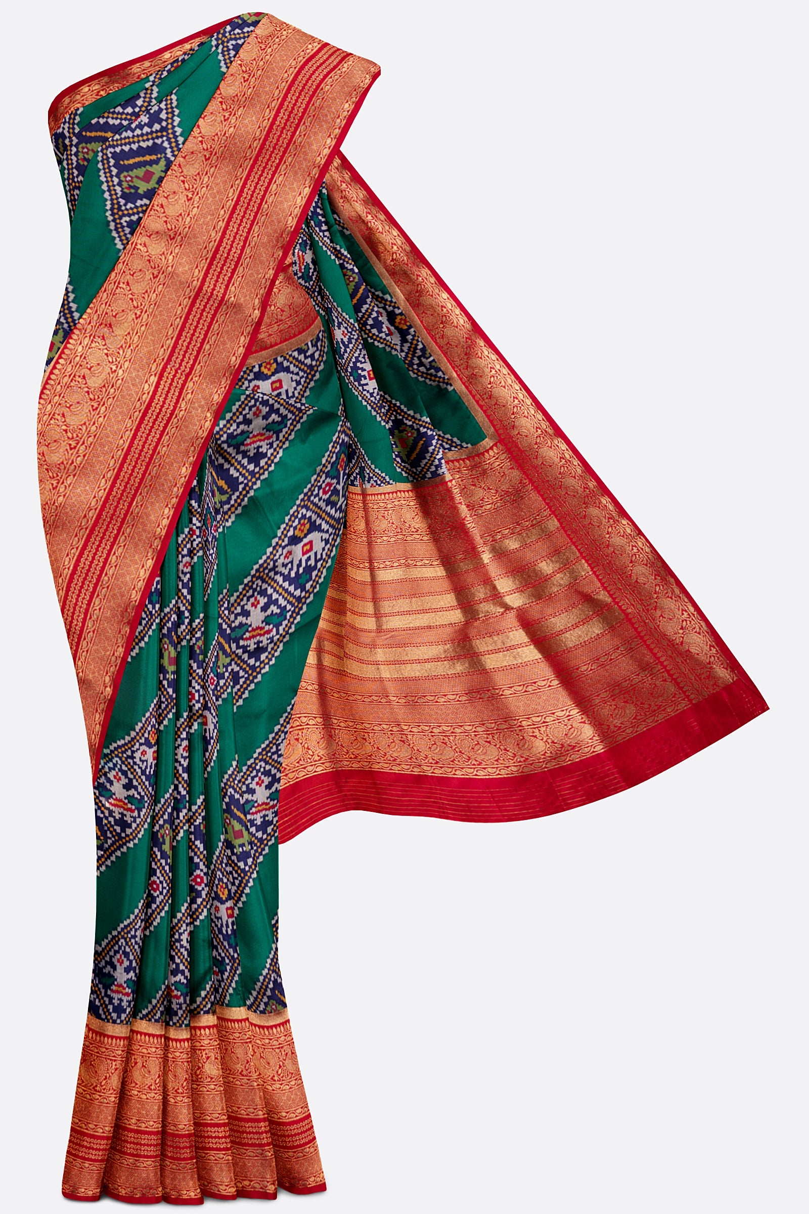 Green Woven Ikat Pochampally Saree F00881