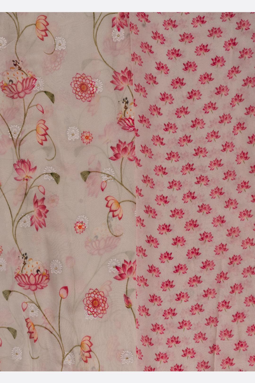 Grey Printed Embroidered Saree F00476