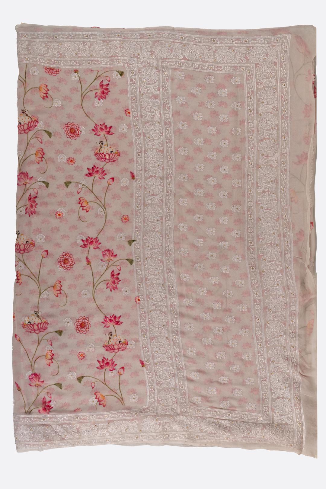 Grey Printed Embroidered Saree F00476