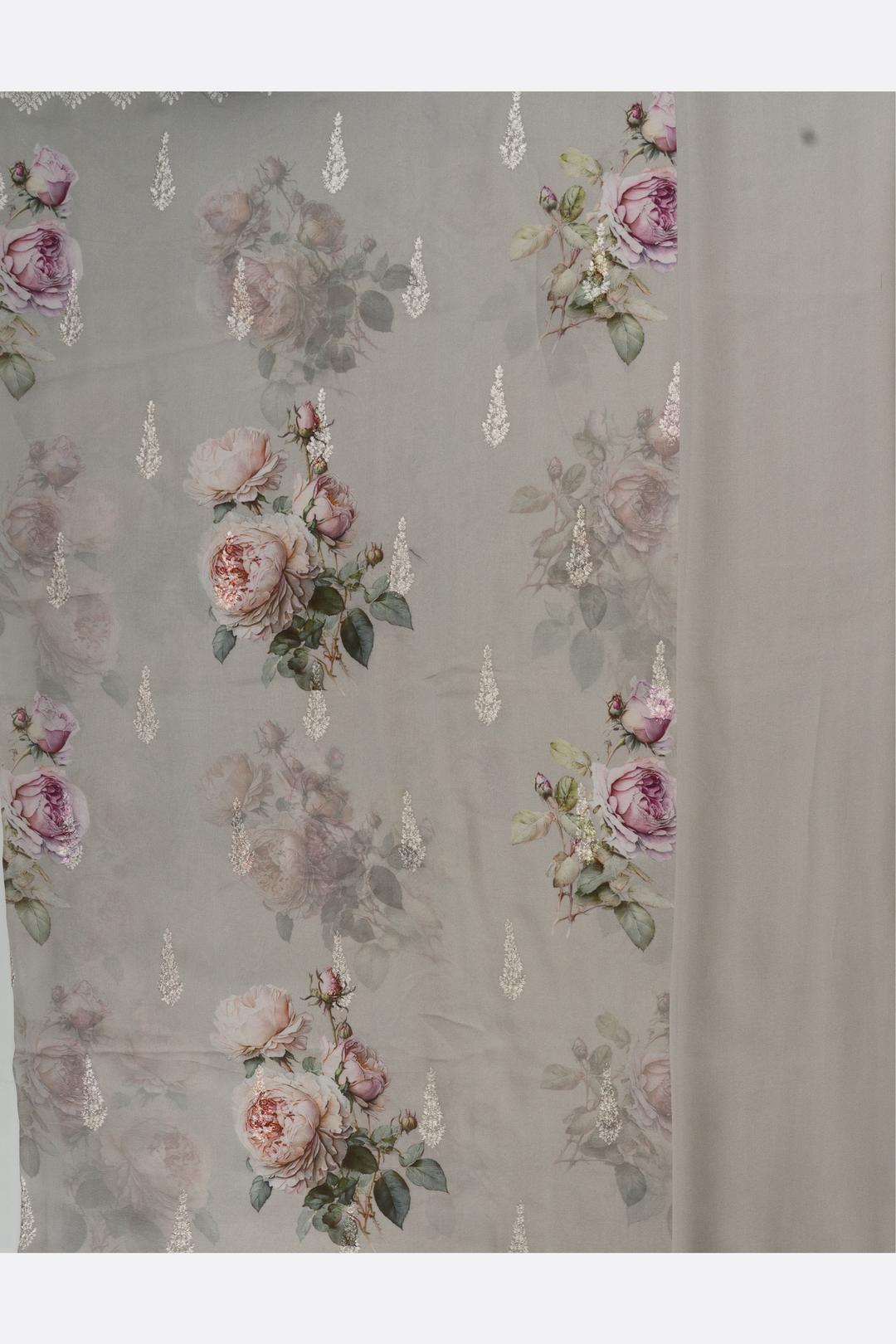 Grey Printed Georgette Saree F00817