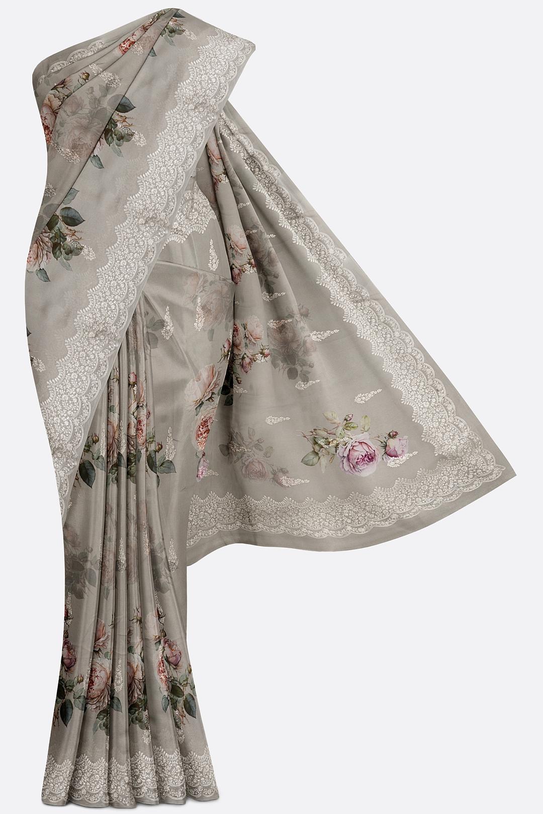 Grey Printed Georgette Saree F00817