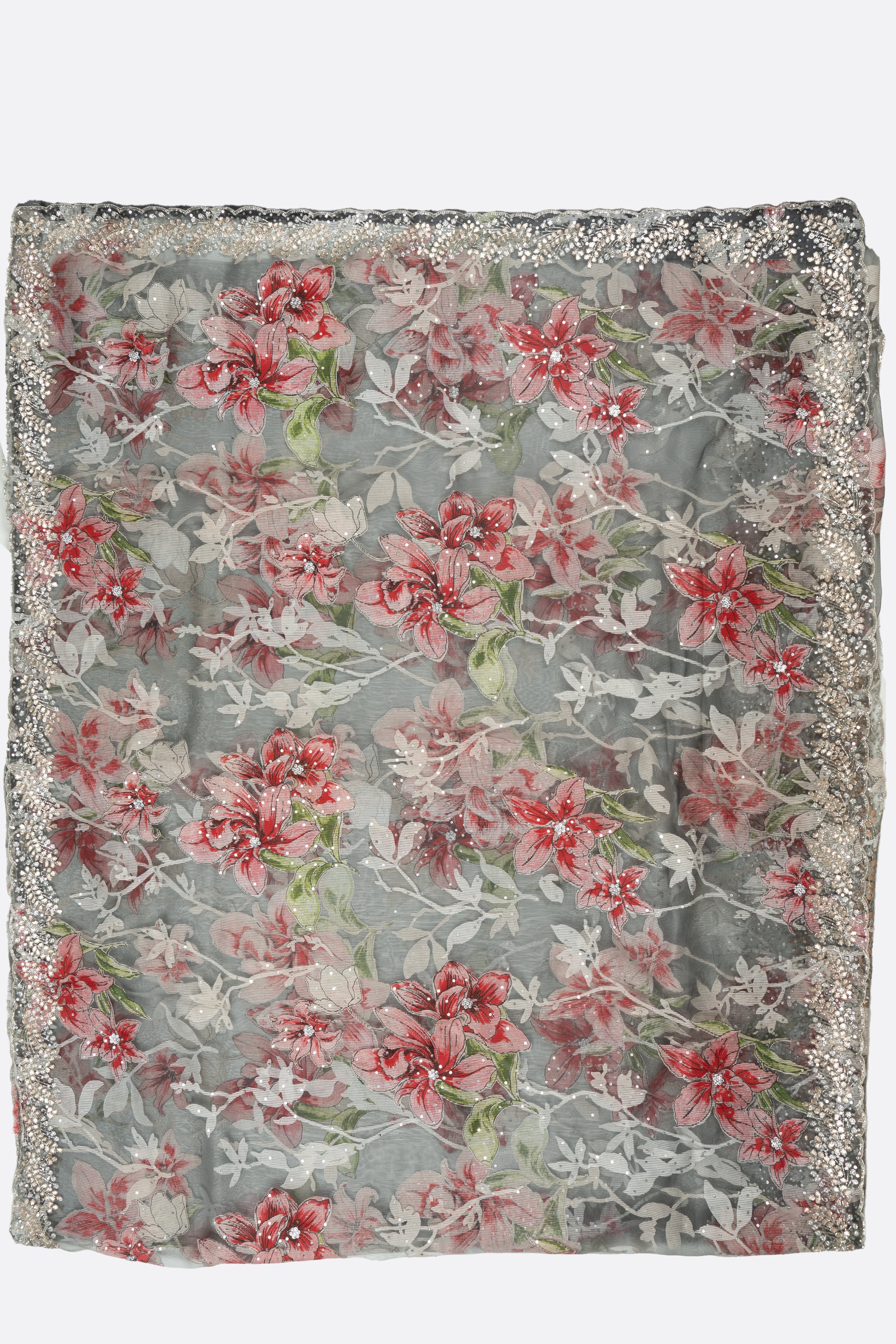 Grey Printed Organza Saree ES0324