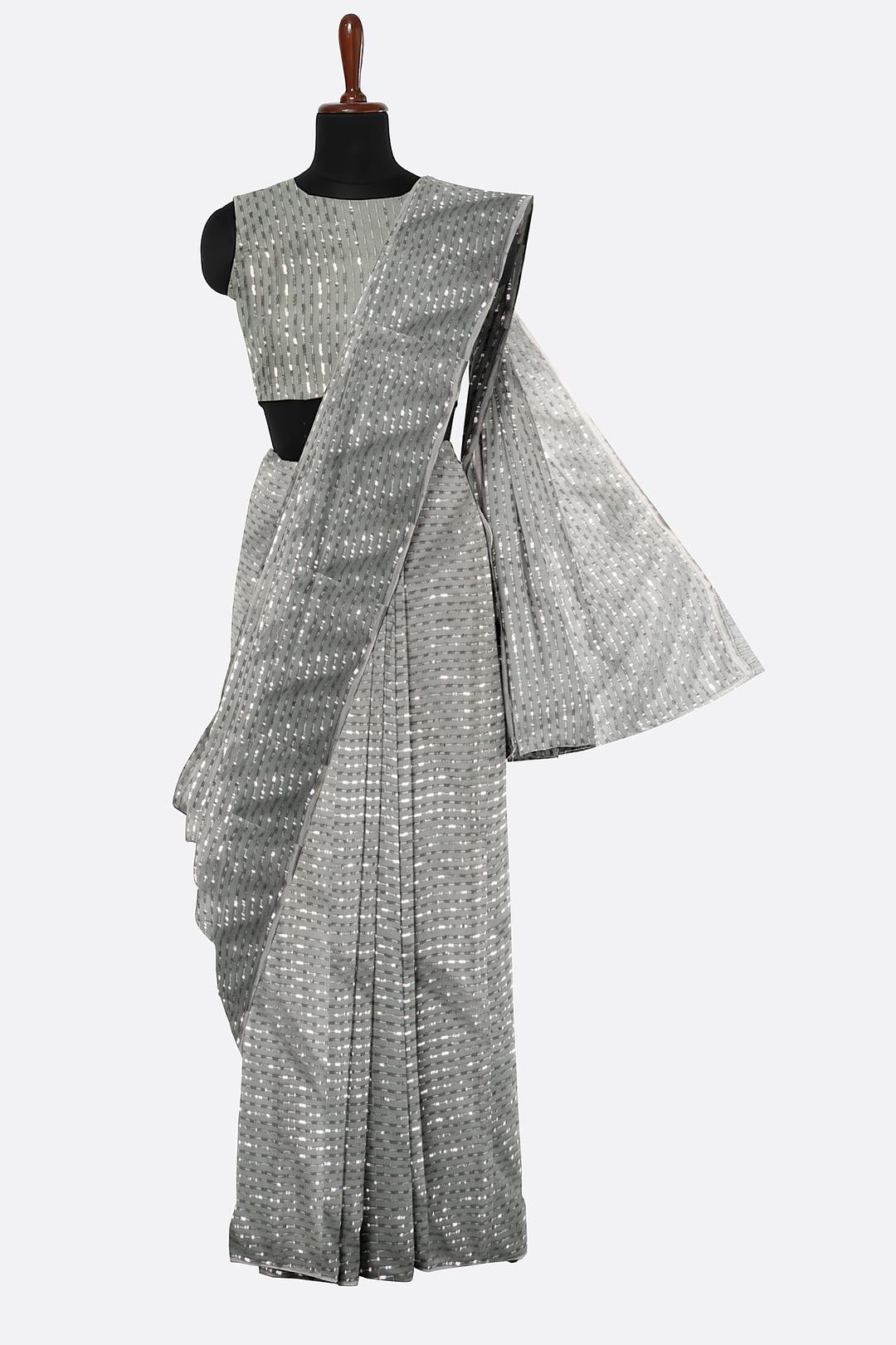 Grey Sequins Net Saree ES0188