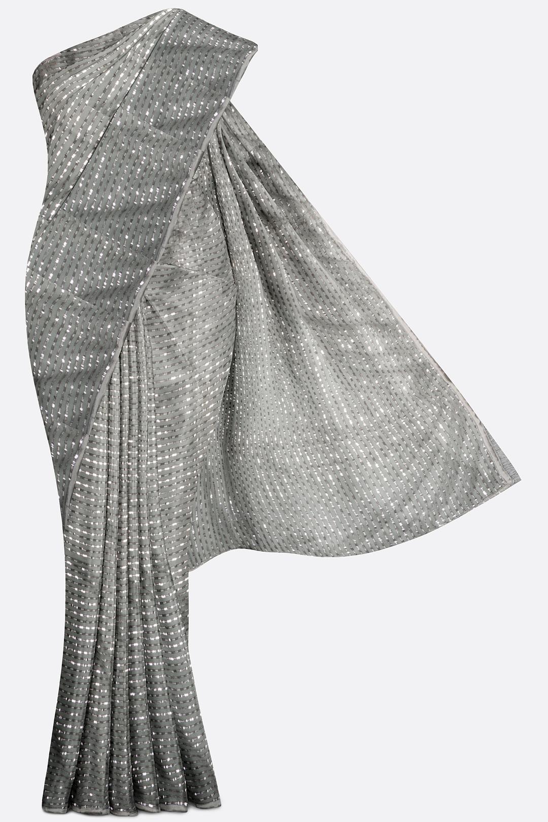Grey Sequins Net Saree ES0188