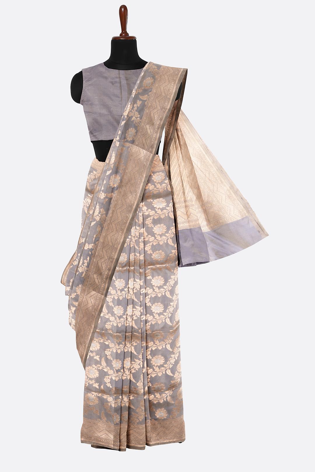 Grey Woven Banaras Saree F00209