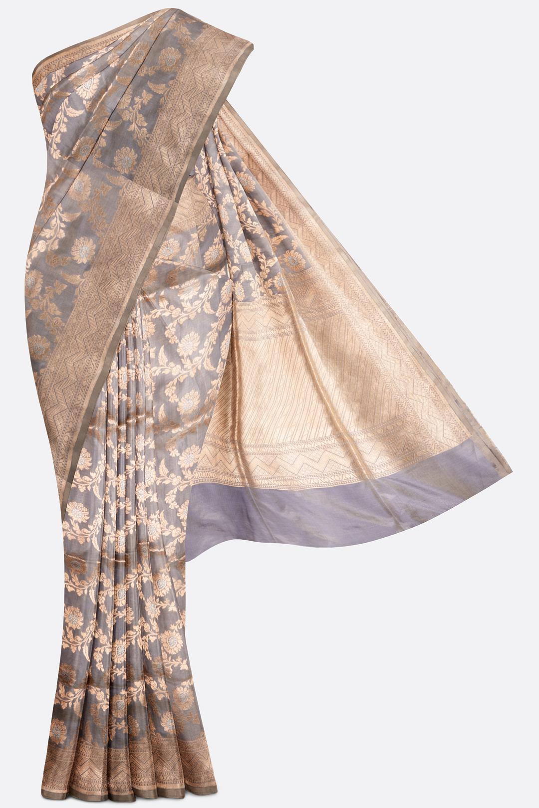 Grey Woven Banaras Saree F00209