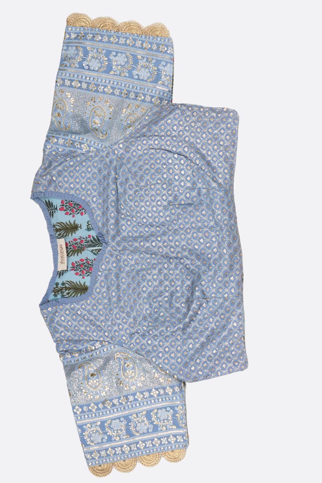 Ice Blue Zari Georgette Saree ES1346