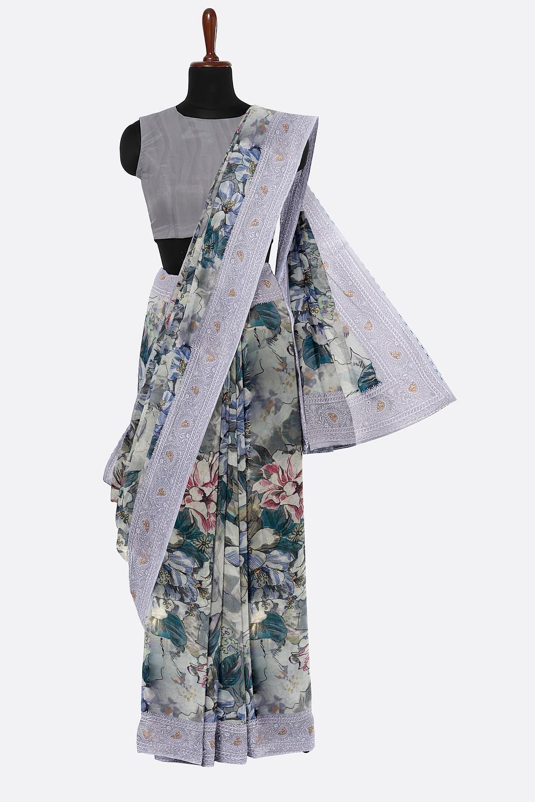 Lavender Printed Georgette Saree ES1253