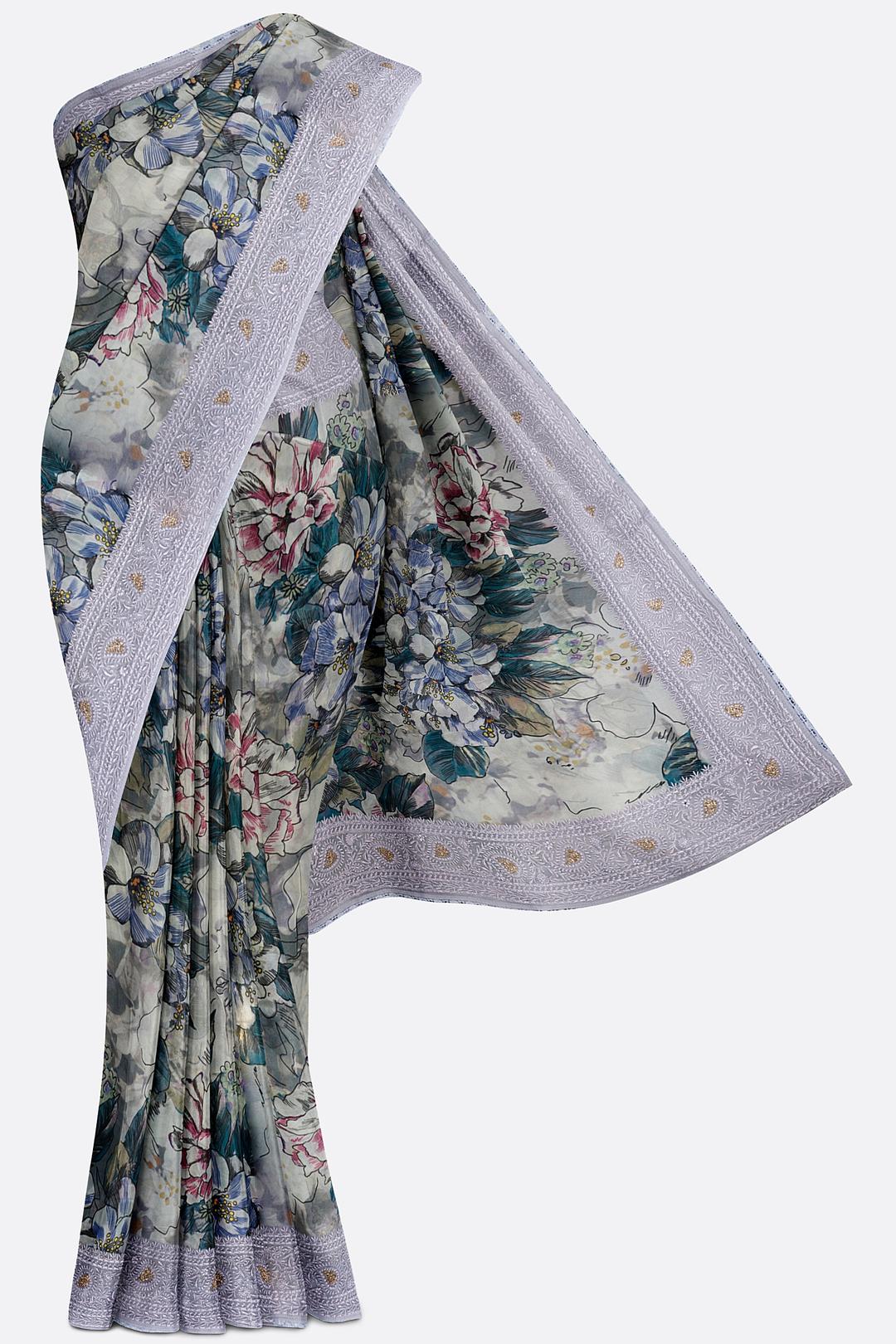 Lavender Printed Georgette Saree ES1253