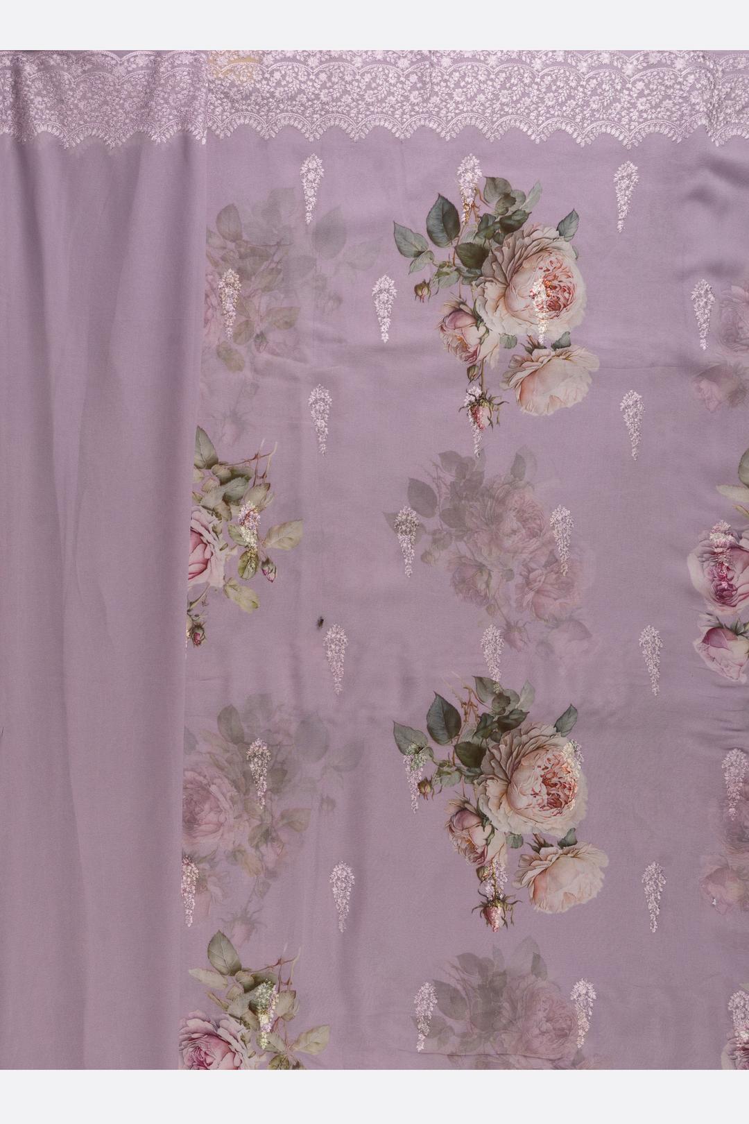 Lavender Printed Georgette Saree F00817