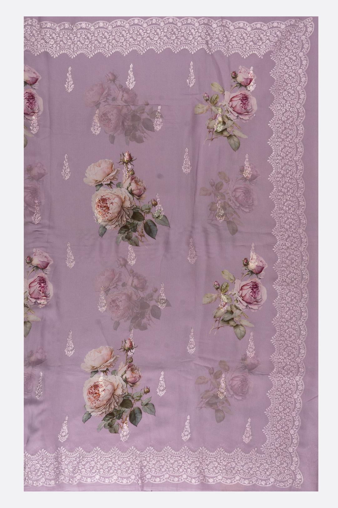 Lavender Printed Georgette Saree F00817