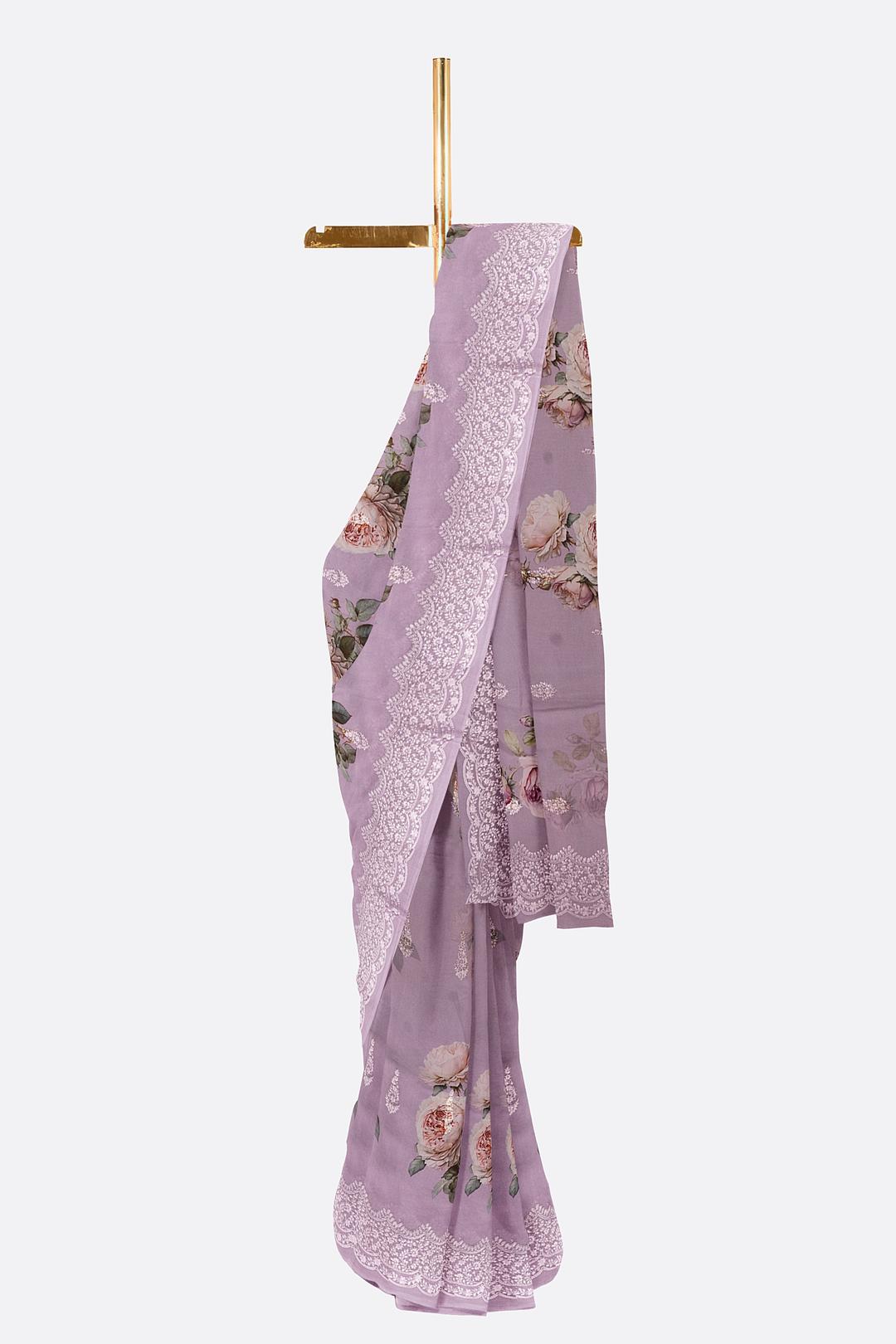 Lavender Printed Georgette Saree F00817